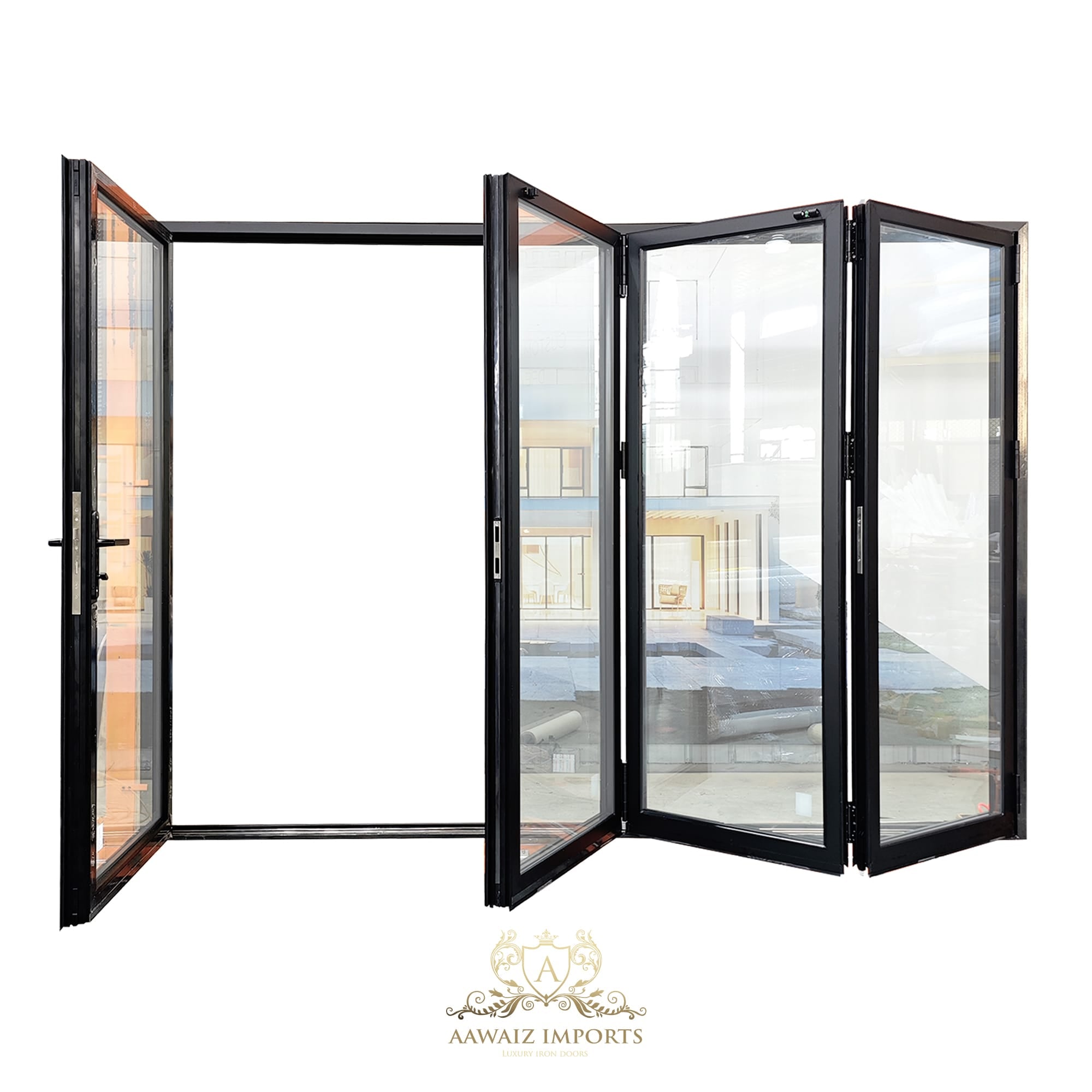 12 Ft Wide By 8 Ft Tall (144" By 96") Aluminum Bi Fold Patio Door Outswing Thermal Break Insulated Matt Black Finish