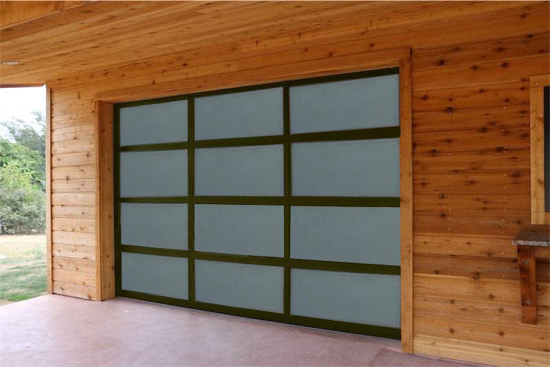 12 X 10 Full View Modern Garage Door With Matte Black Finish With Frosted  Glass