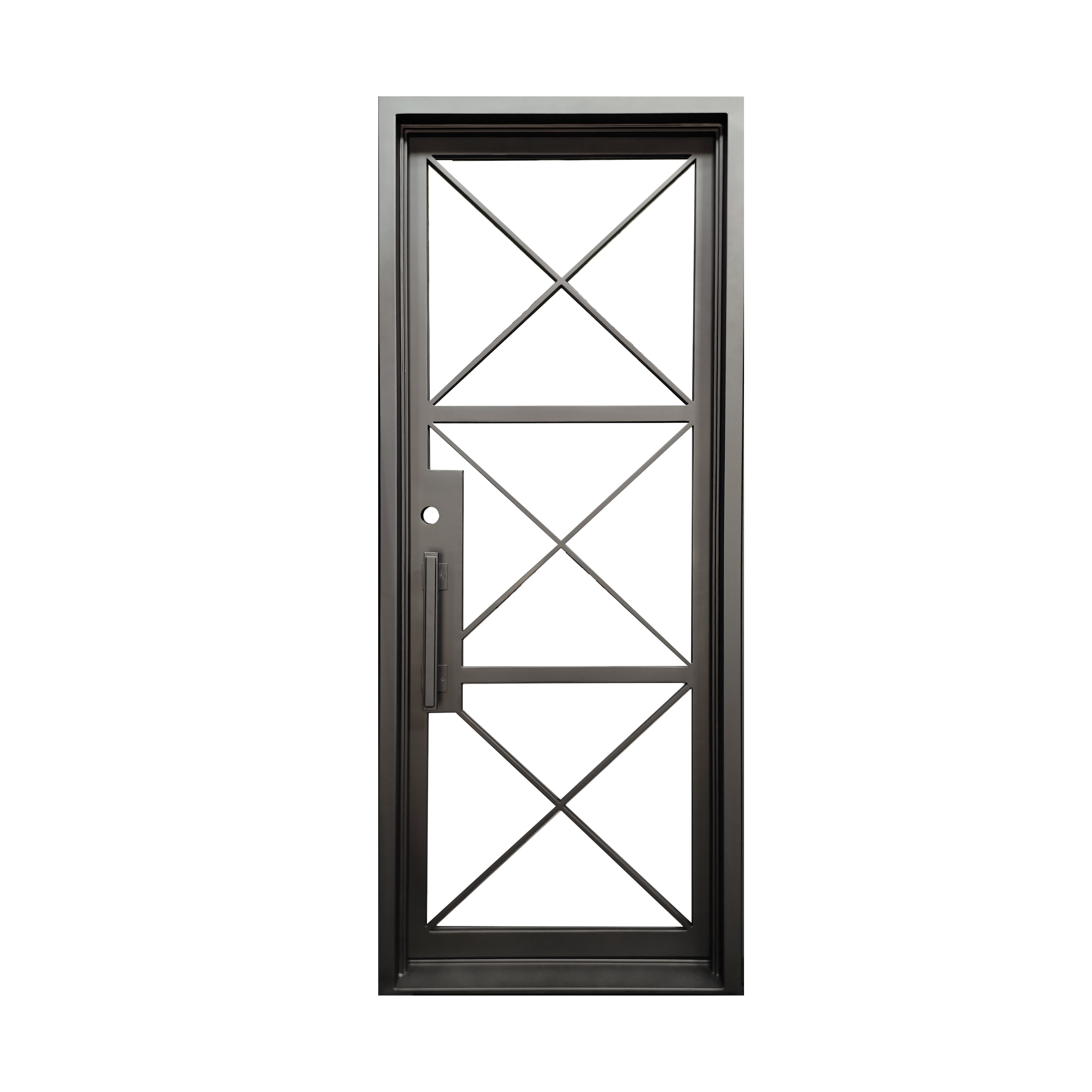 Prosper Model Double Front Entry Iron Door With Tempered Low E Clear Glass Matt Black Finish