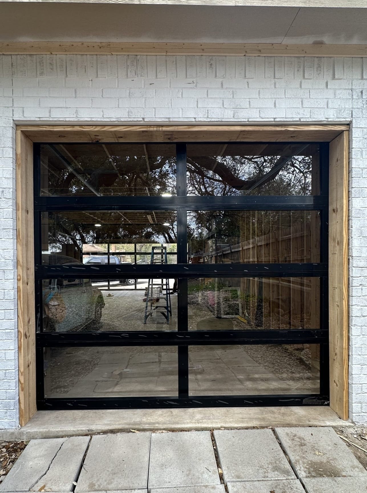 8 FT Wide By 8 FT Tall Full View Garage Door Matt Black Finish With Clear Glass