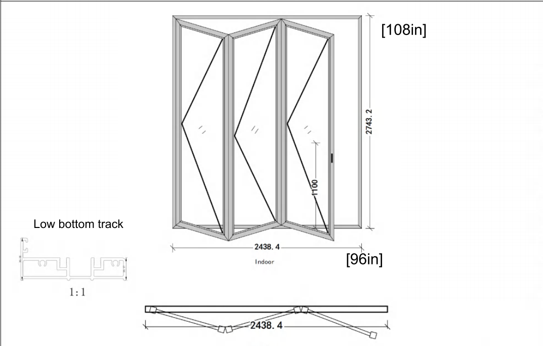 8 Ft Wide By 9 Ft Tall (96" By 108") Aluminum Bi Fold Patio Door  Outswing  Thermal Break Insulated Matt Black Finish