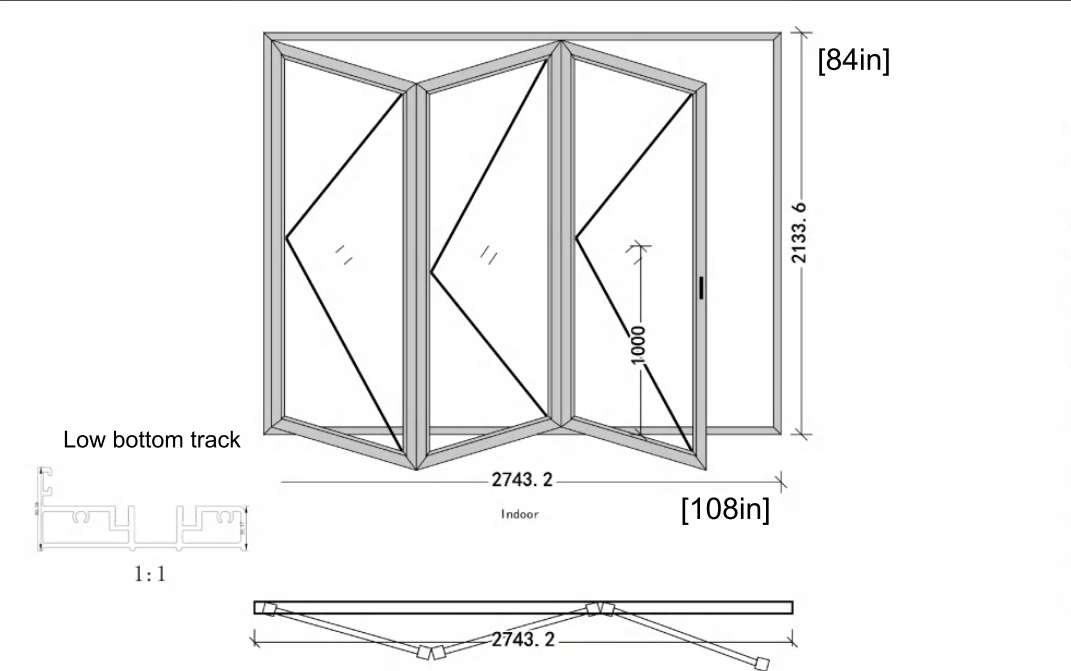 9 Ft Wide By 7 Ft Tall (108" By 84") Aluminum Bi Fold Patio Door Outswing  Thermal Break Insulated Matt Black Finish