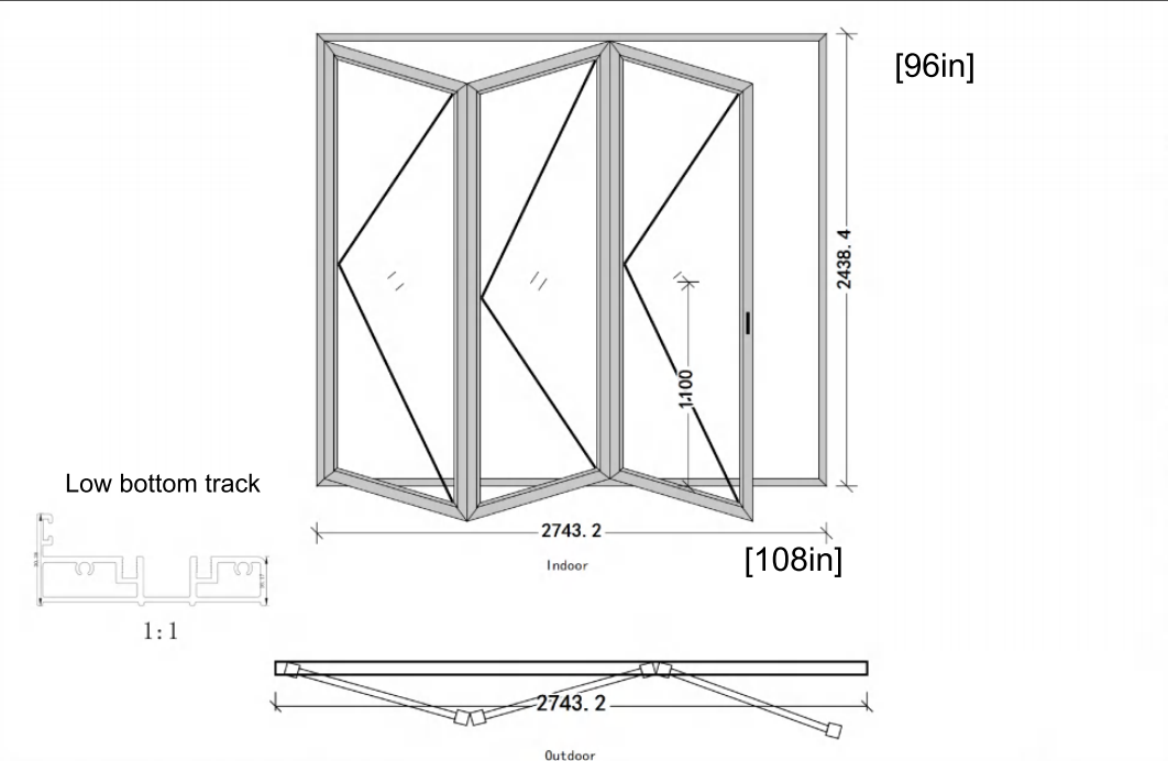 9 Ft Wide By 8 Ft Tall (108" By 96") Aluminum Bi Fold Patio Door  Outswing  Thermal Break Insulated Matt Black Finish