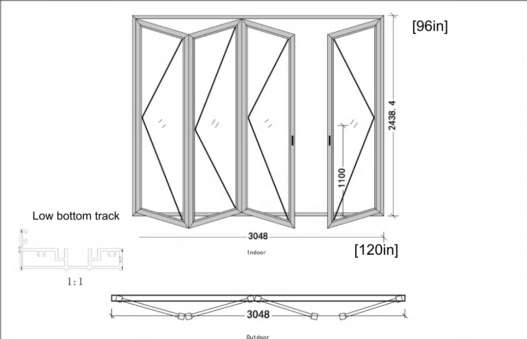 10 Ft Wide By 8 Ft Tall (120" By 96") Aluminum Bi Fold Patio Door  Outswing  Thermal Break Insulated Matt Black Finish