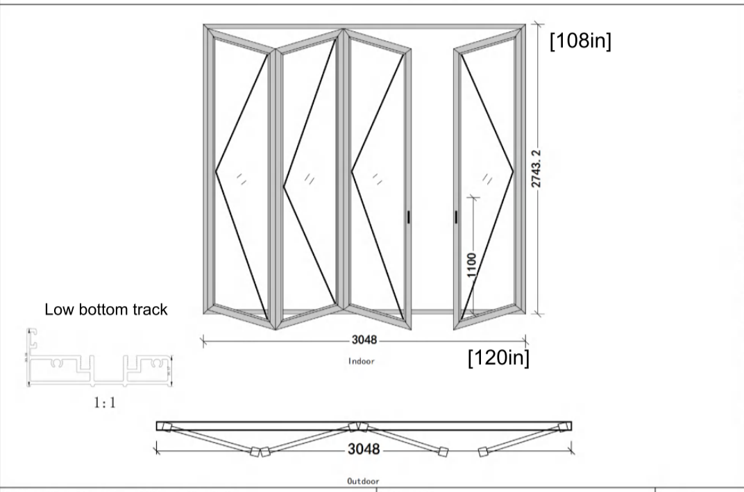 10 Ft Wide By 9 Ft Tall (120" By 108") Aluminum Bi Fold Patio Door Outswing  Thermal Break Insulated Matt Black Finish