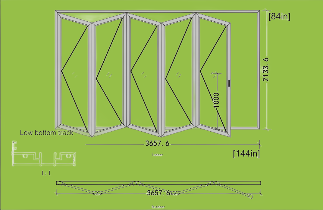 12 Ft Wide By 7 Ft Tall (144" By 84") Aluminum Bi Fold Patio Door  Outswing  Thermal Break Insulated Matt Black Finish