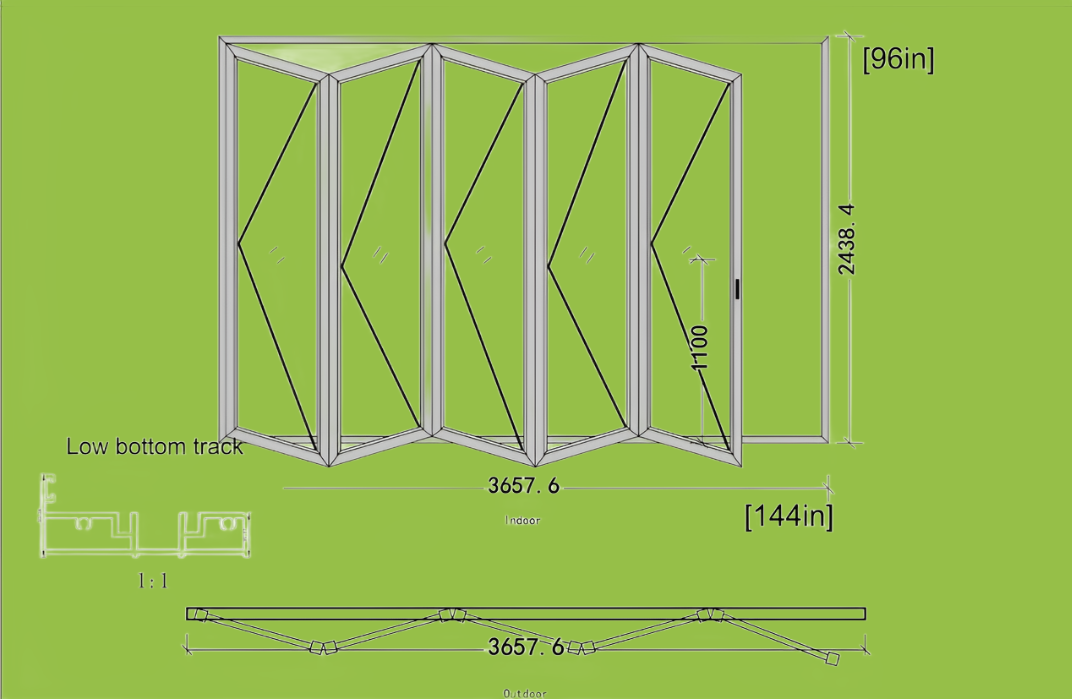 12 Ft Wide By 8 Ft Tall (144" By 96") Aluminum Bi Fold Patio Door  Outswing  Thermal Break Insulated Matt Black Finish