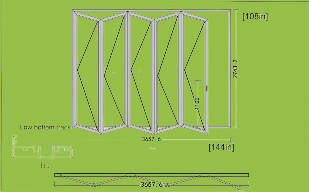 12 Ft Wide By 9 Ft Tall (144" By 108") Aluminum Bi Fold Patio Door  Outswing  Thermal Break Insulated Matt Black Finish