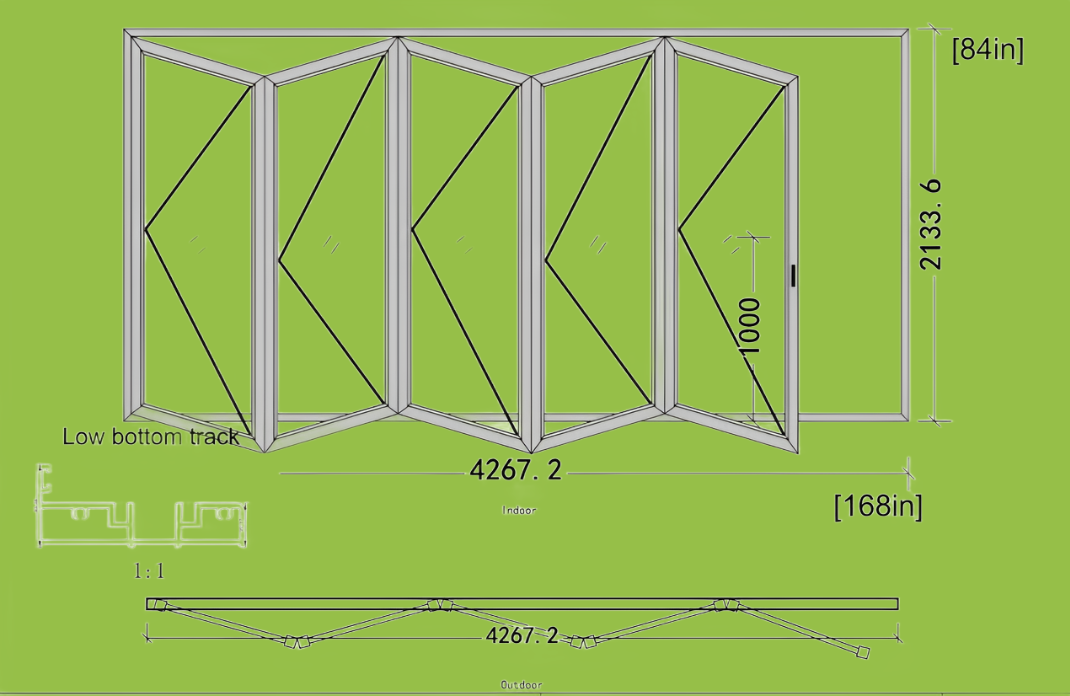 14 Ft Wide By 7 Ft Tall (168" By 84") Aluminum Bi Fold Patio Door  Outswing  Thermal Break Insulated Matt Black Finish