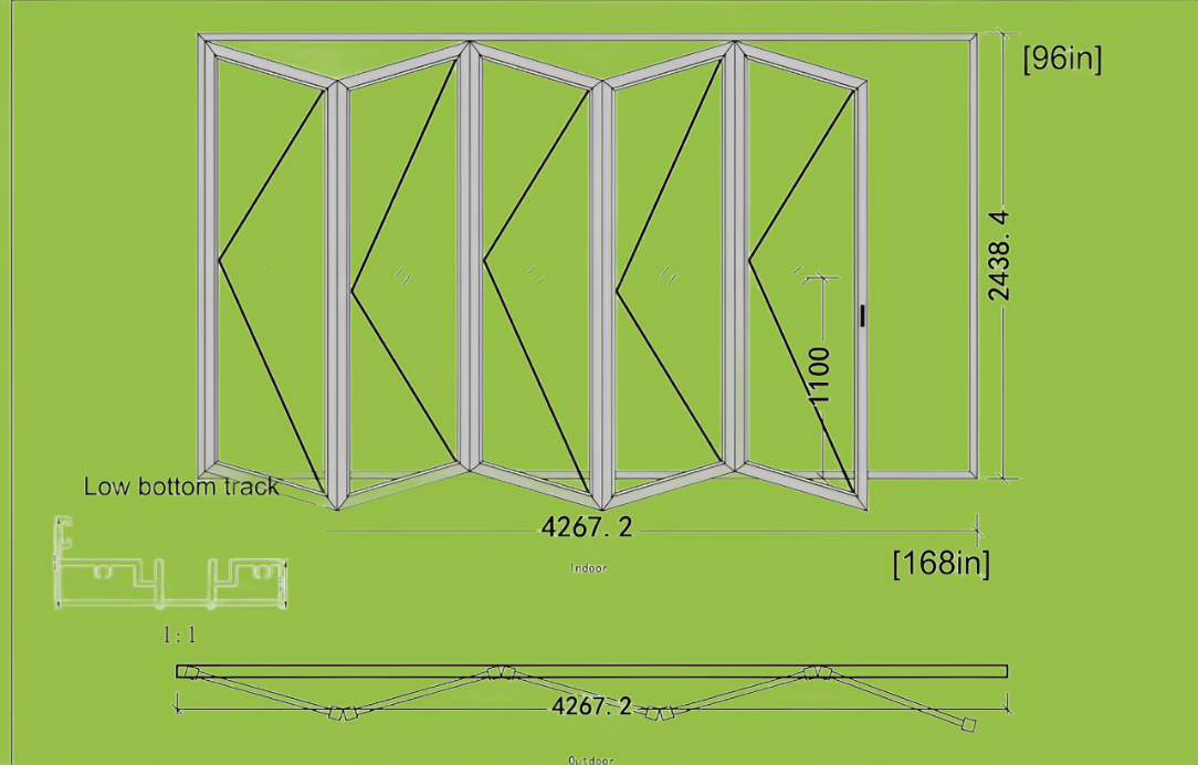 14 Ft Wide By 8 Ft Tall (168" By 96") Aluminum Bi Fold Patio Door Outswing  Thermal Break Insulated Matt Black Finish