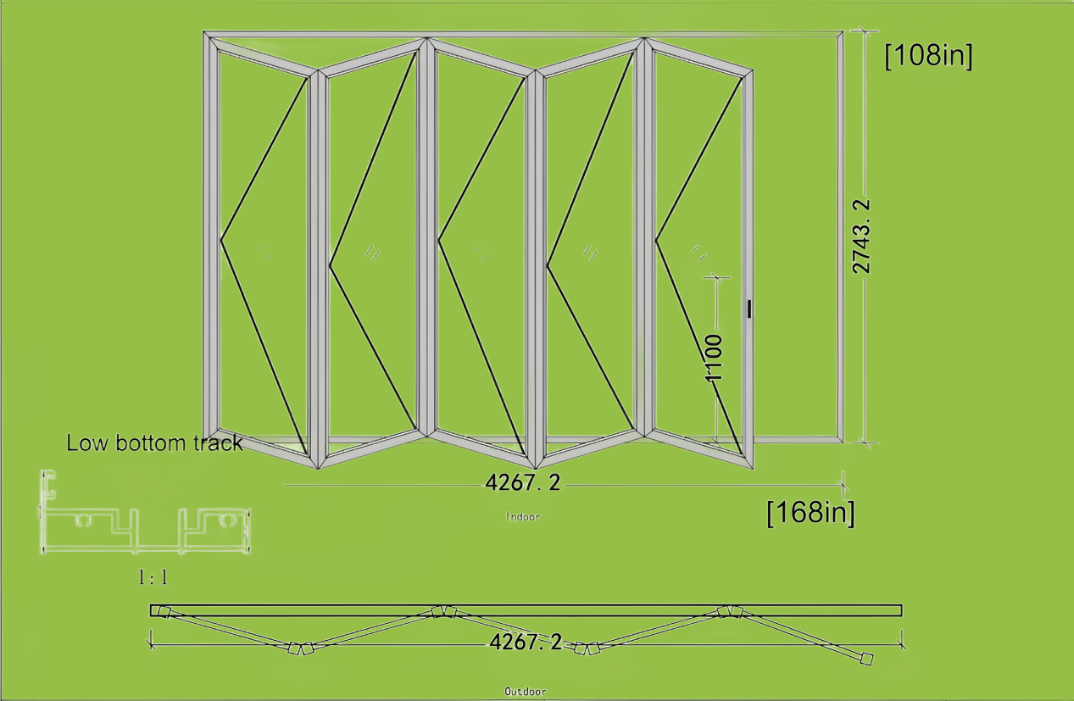 14 Ft Wide By 9 Ft Tall (168" By 108") Aluminum Bi Fold Patio Door  Outswing  Thermal Break Insulated Matt Black Finish