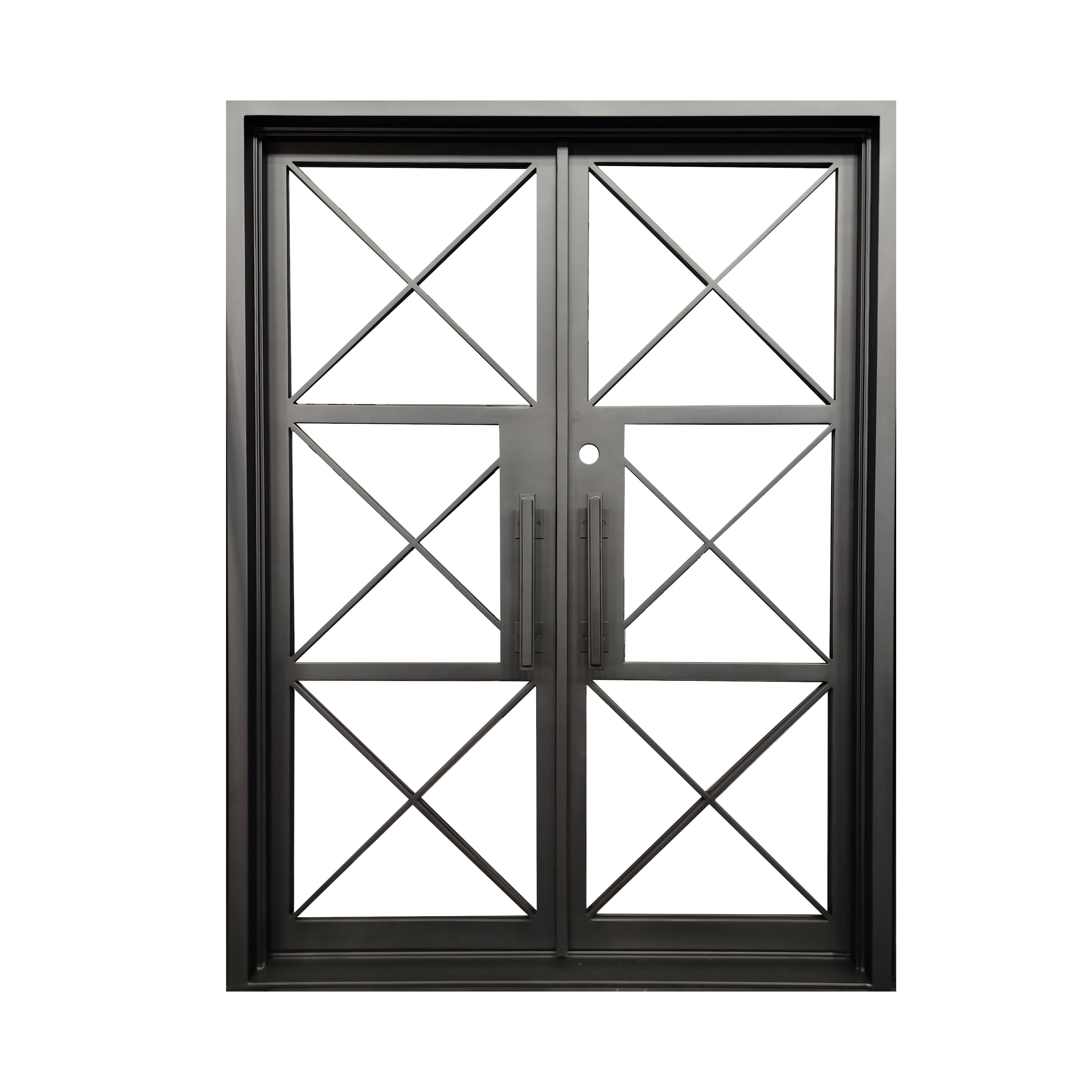 Prosper Model Double Front Entry Iron Door With Tempered Low E Clear Glass Matt Black Finish