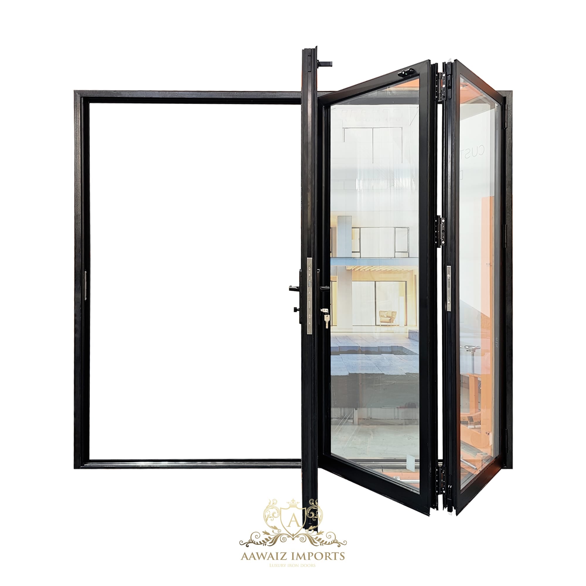 9 Ft Wide By 7 Ft Tall (108" By 84") Aluminum Bi Fold Patio Door Outswing  Thermal Break Insulated Matt Black Finish