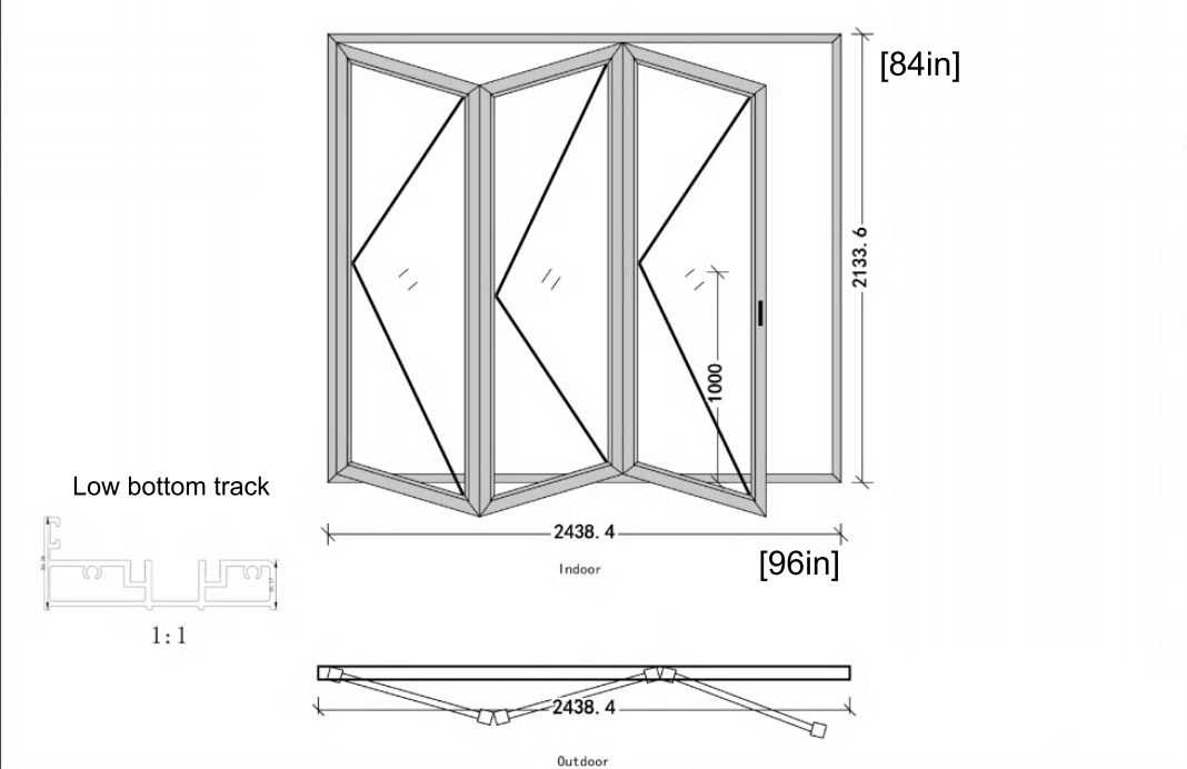 8 Ft Wide By 7 Ft Tall (96" By 84") Aluminum Bi Fold Patio Door Outswing  Thermal Break Insulated Matt Black Finish