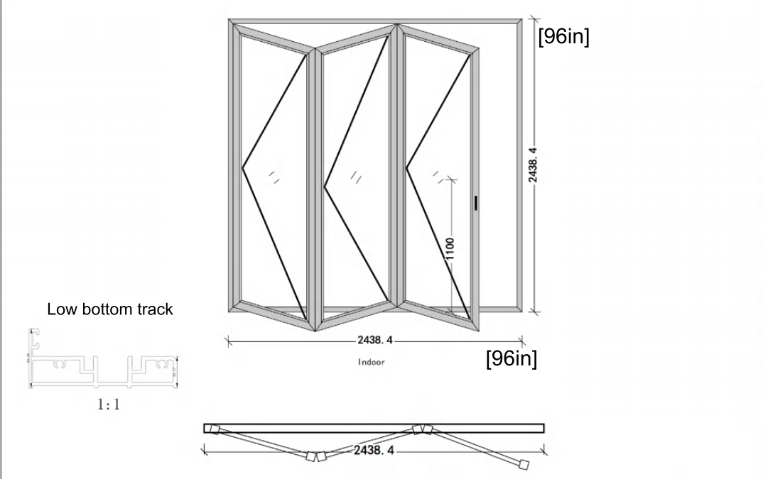 8 Ft Wide By 8 Ft Tall (96" By 96") Aluminum Bi Fold Patio Door Outswing  Thermal Break Insulated Matt Black Finish