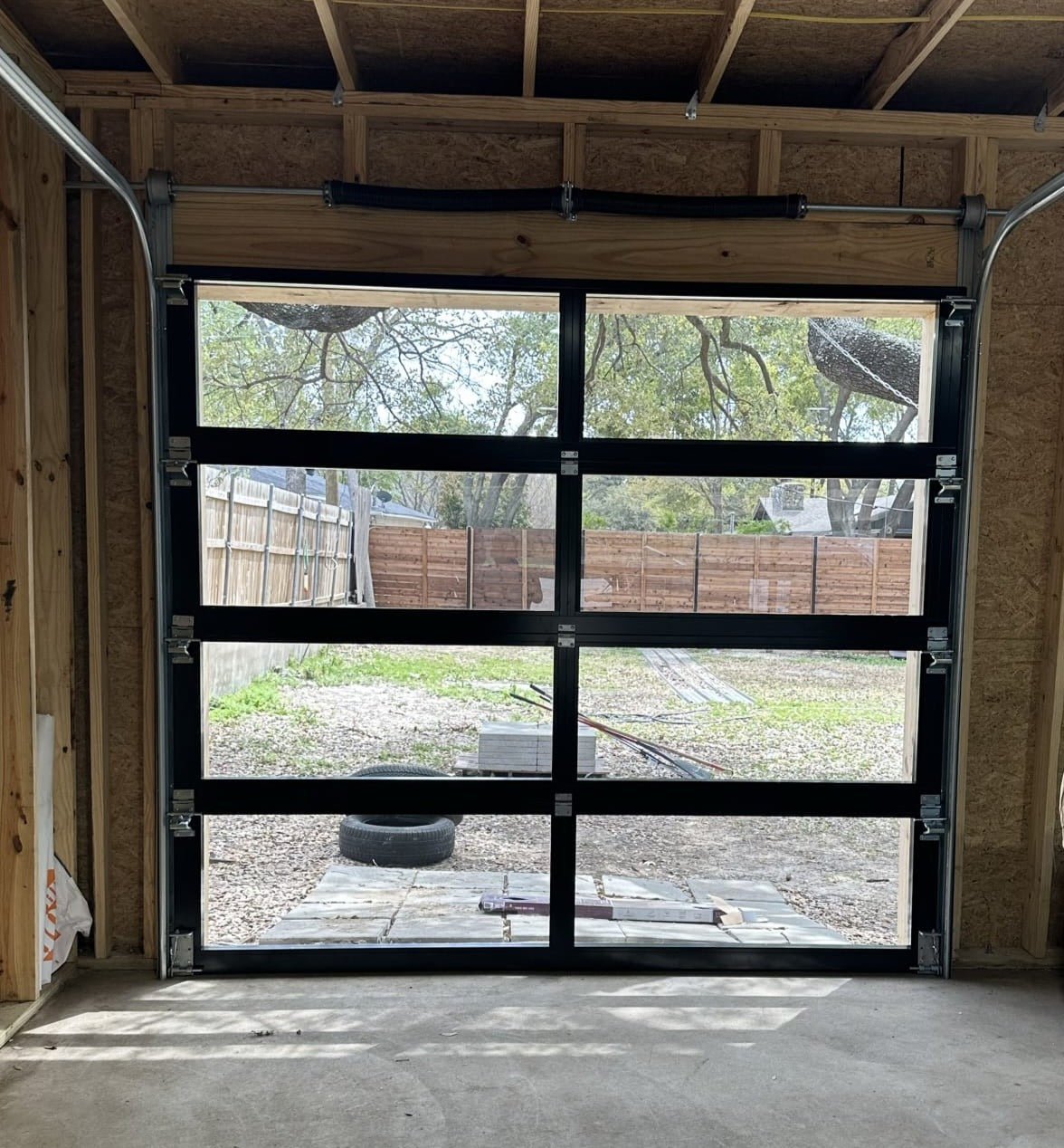 8 FT Wide By 7 FT Tall Full View Garage Door Matt Black Finish With Clear Glass