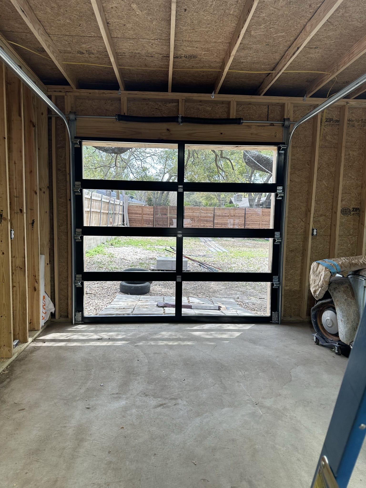 10 FT Wide By 7 FT Tall Full View Garage Door Matt Black Finish With Clear Glass