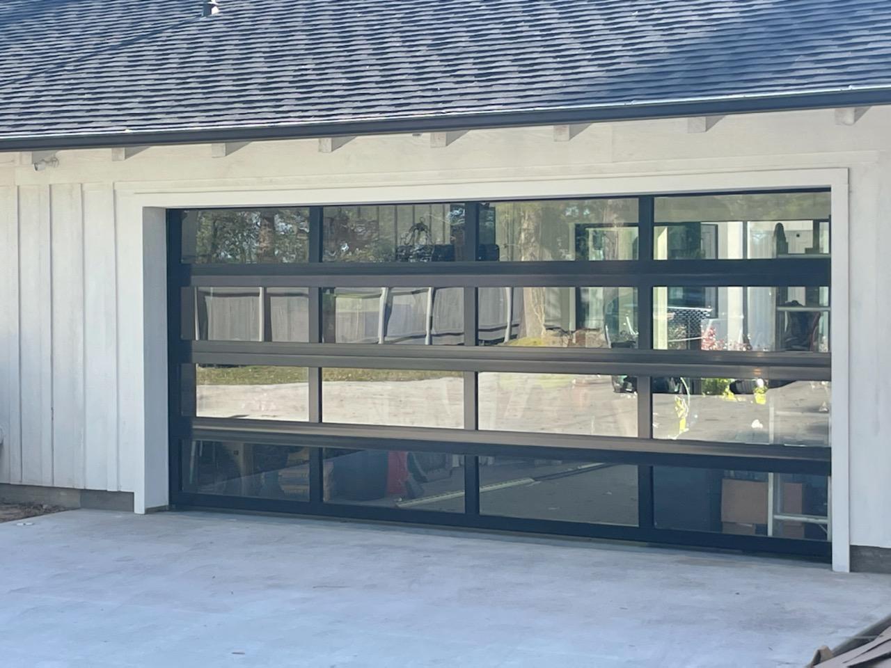 18 FT Wide By 10 FT Tall Full View Garage Door Matt Black Finish With Clear Glass