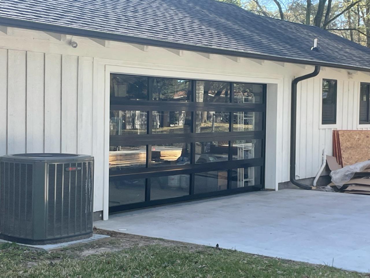 16 FT Wide By 10 FT Tall Full View Garage Door Matt Black Finish With Clear Glass