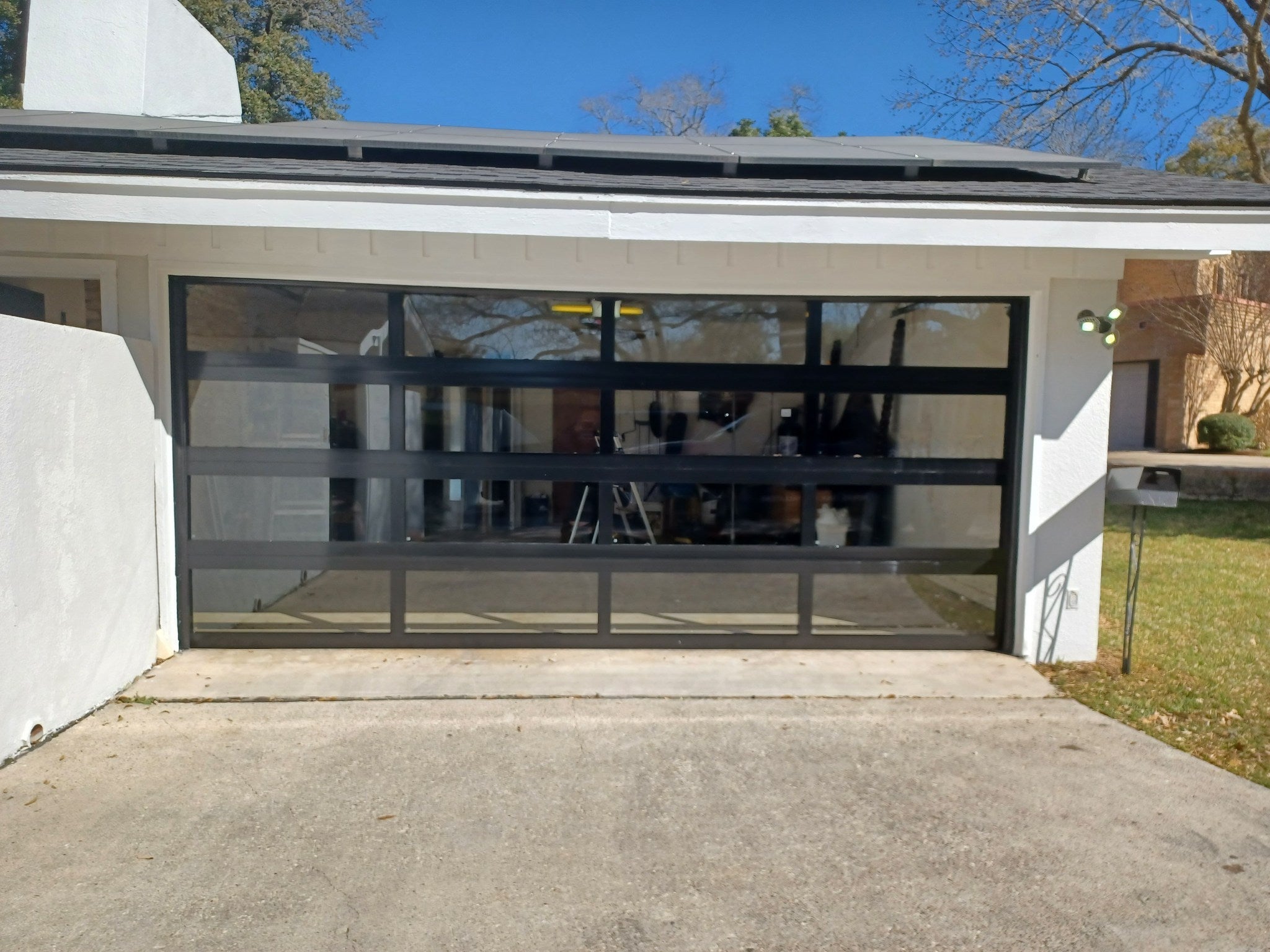 16 FT Wide By 10 FT Tall Full View Garage Door Matt Black Finish With Clear Glass