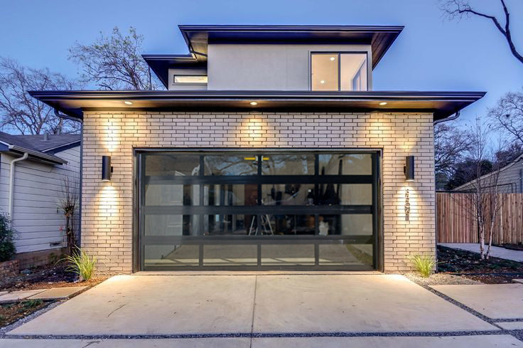 16 FT Wide By 10 FT Tall Full View Garage Door Matt Black Finish With Clear Glass