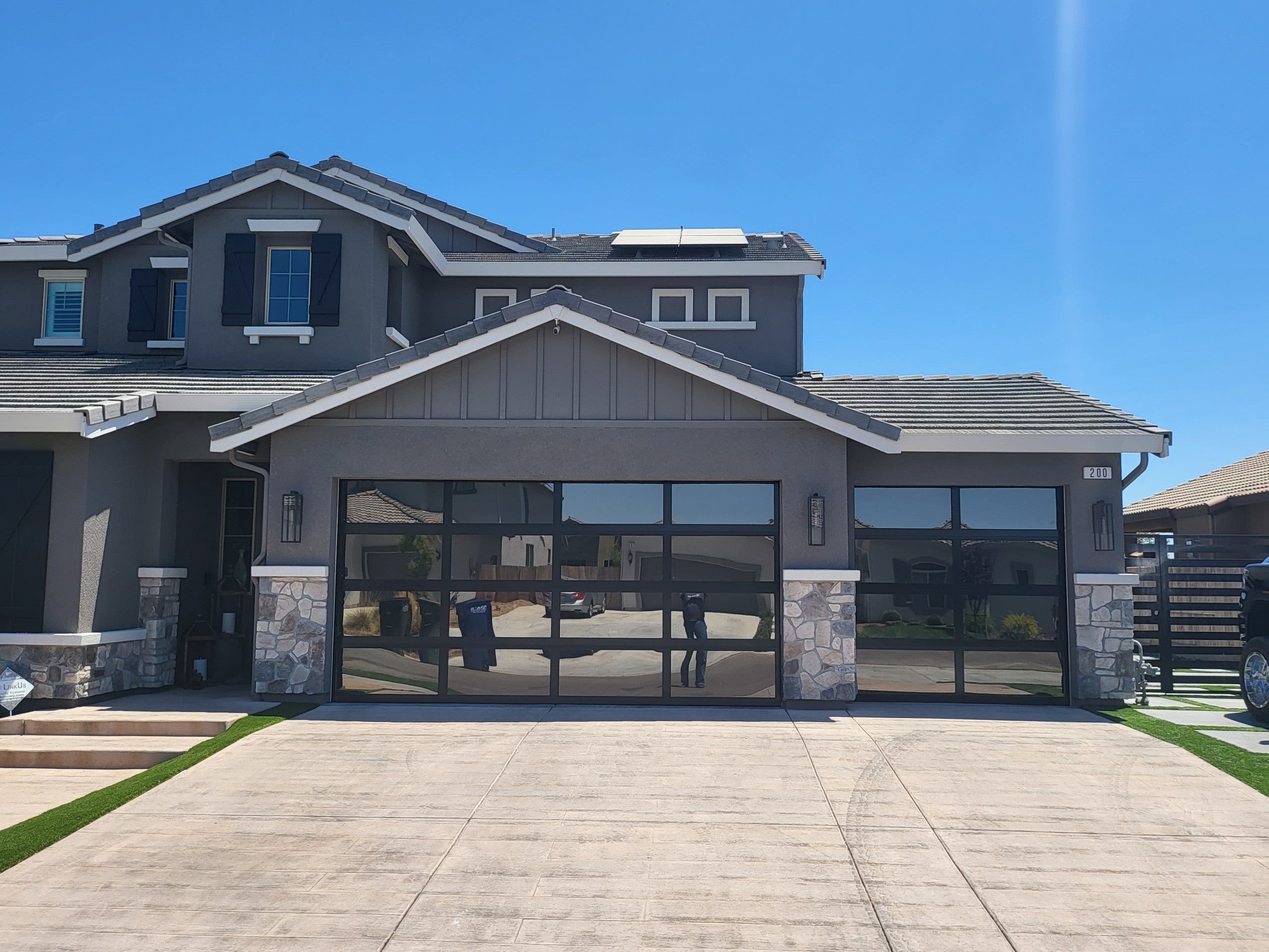 14 FT Wide By 7 FT Tall Full View Garage Door Matt Black Finish With Clear Glass