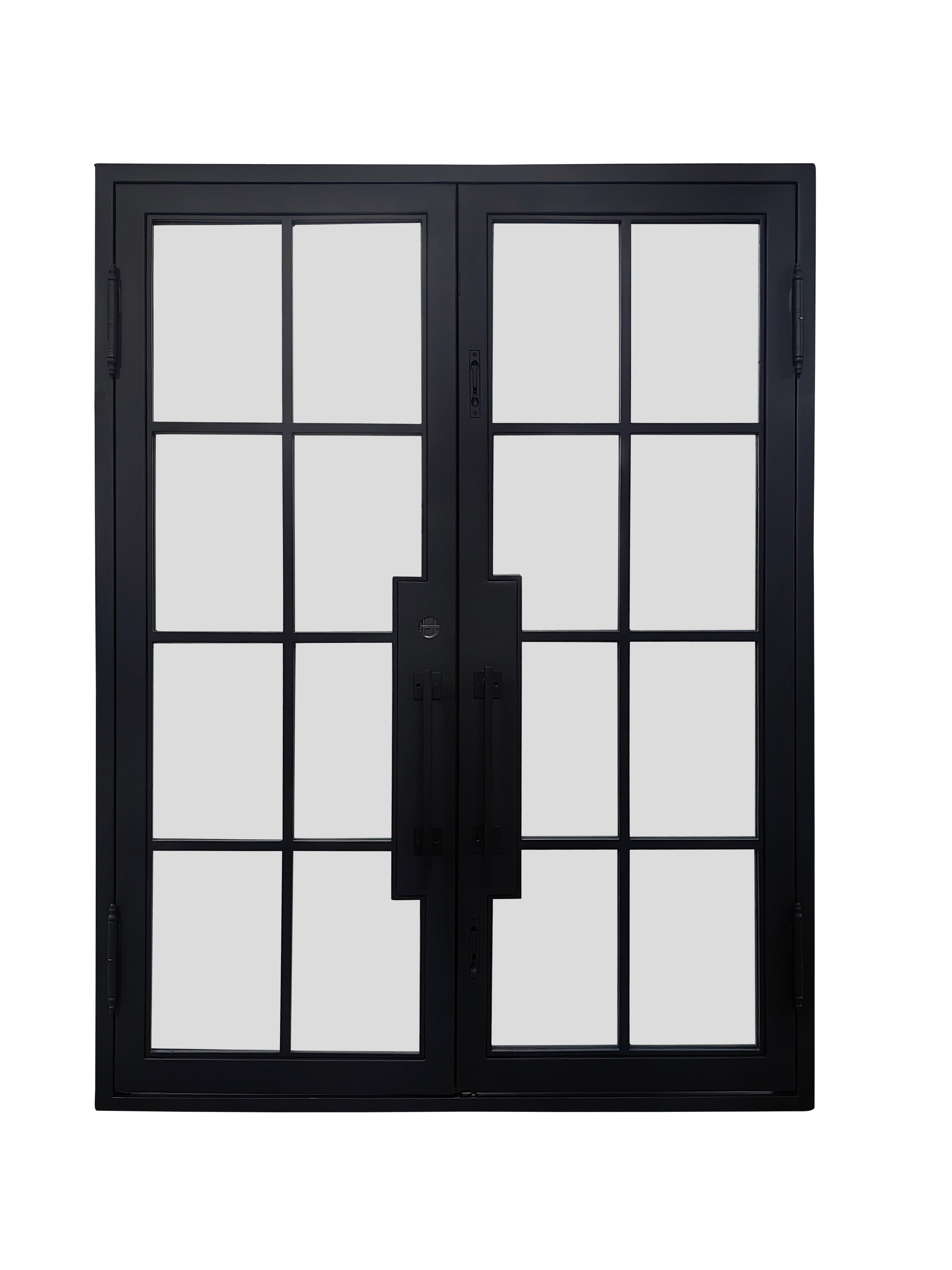 Beaumont Double Front Entry Iron Door With Tempered Frosted Glass Matt Black Finish