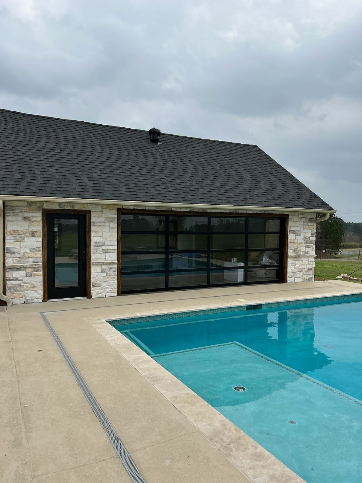 18 FT Wide By 10 FT Tall Full View Garage Door Matt Black Finish With Clear Glass