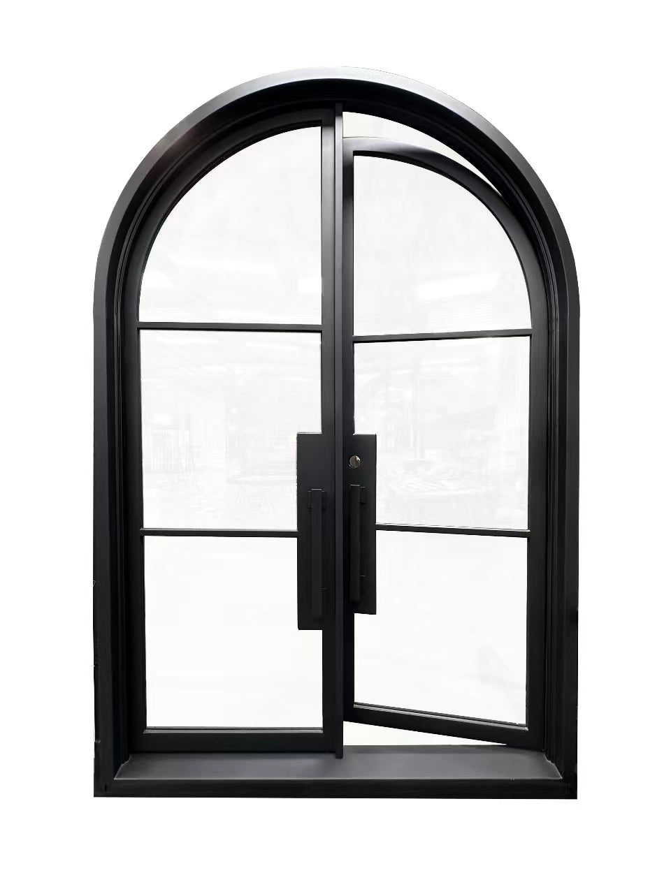 Laredo Model Double Front Entry Iron Door With Tempered Low E Clear Glass Matt Black Finish