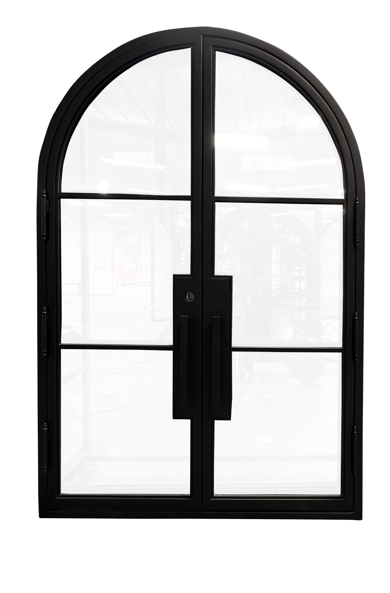 Laredo Model Double Front Entry Iron Door With Tempered Low E Clear Glass Matt Black Finish
