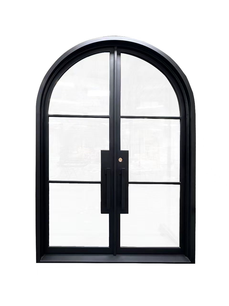 Laredo Model Double Front Entry Iron Door With Tempered Low E Clear Glass Matt Black Finish