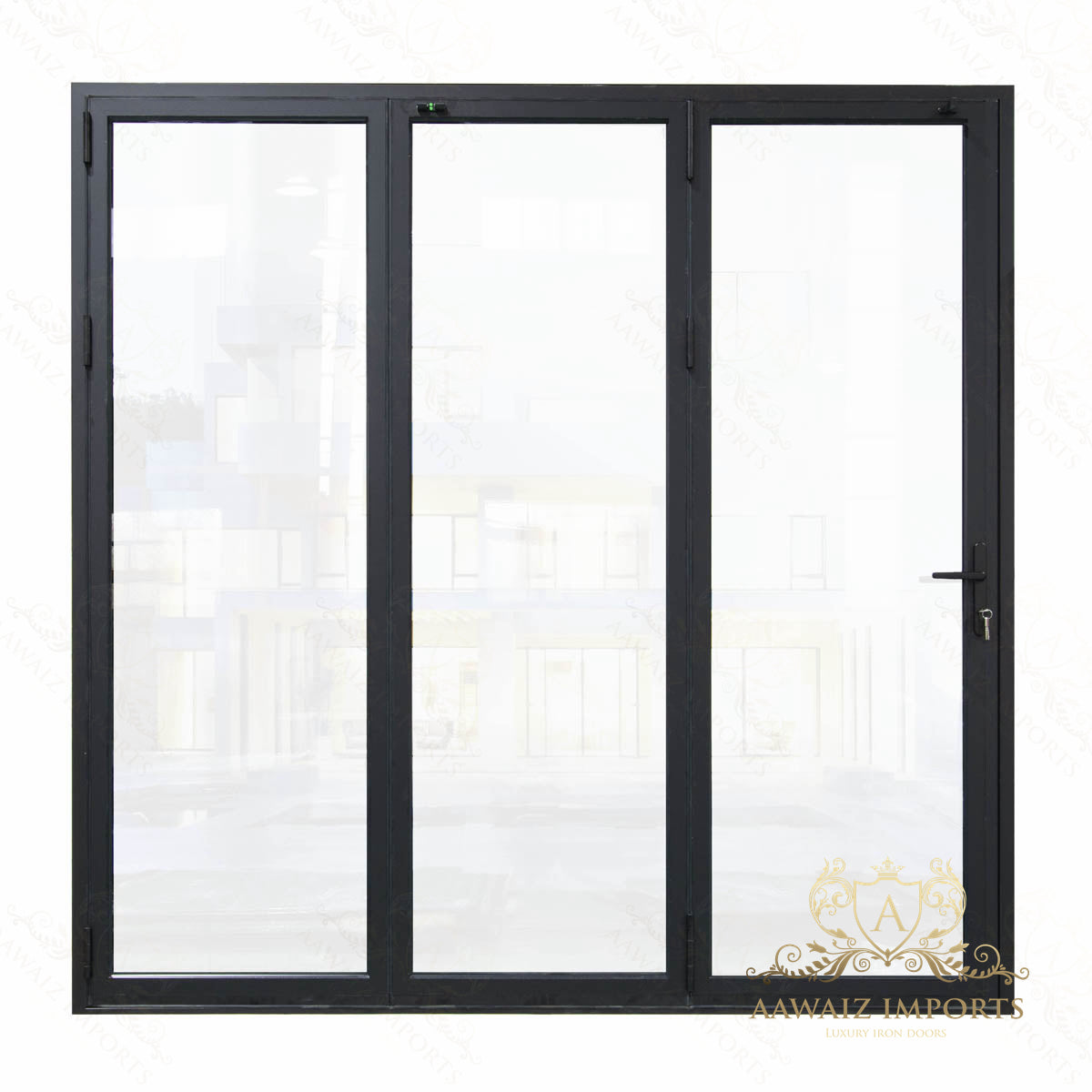 9 Ft Wide By 7 Ft Tall (108" By 84") Aluminum Bi Fold Patio Door Outswing  Thermal Break Insulated Matt Black Finish