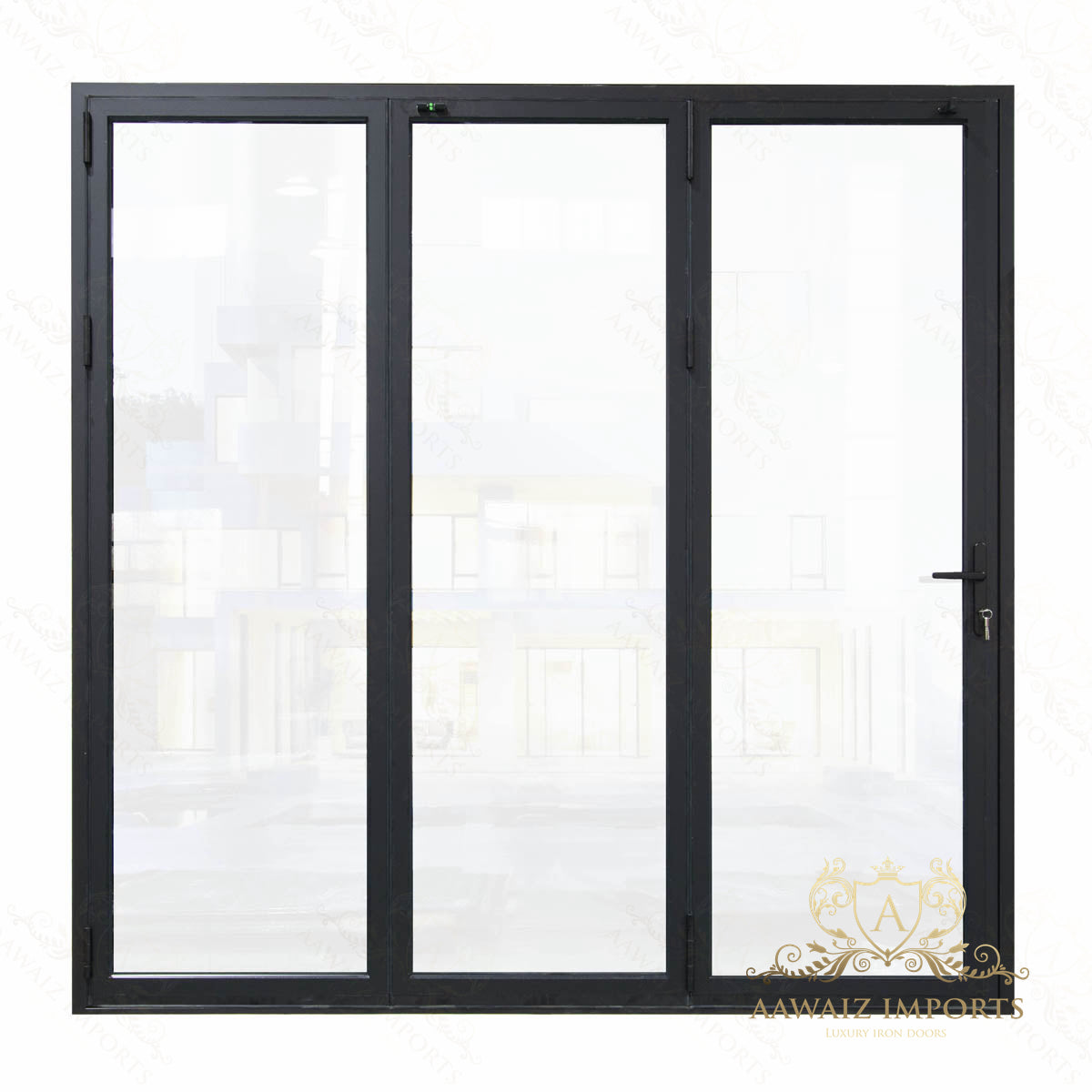 8 Ft Wide By 8 Ft Tall (96" By 96") Aluminum Bi Fold Patio Door Outswing  Thermal Break Insulated Matt Black Finish