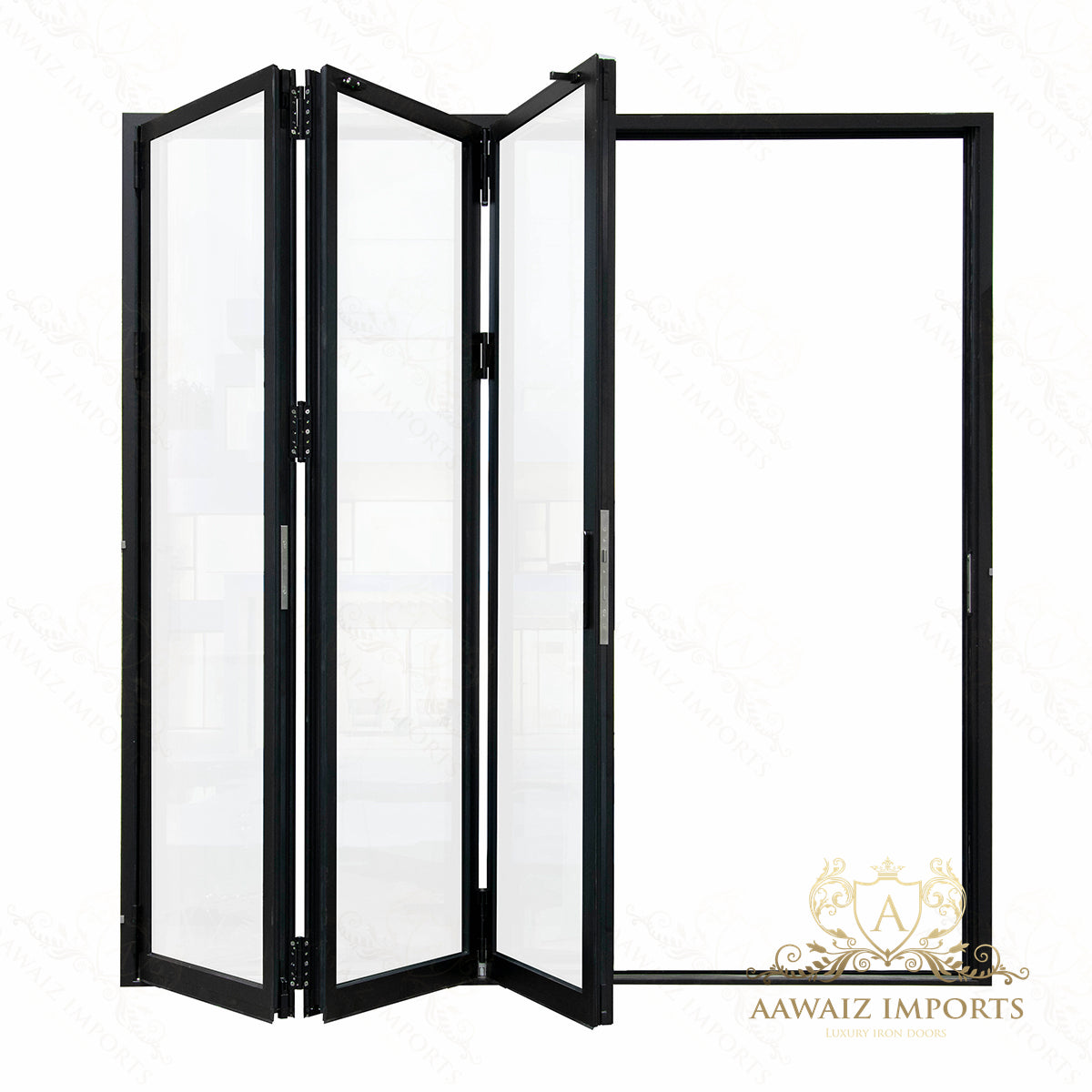 8 Ft Wide By 8 Ft Tall (96" By 96") Aluminum Bi Fold Patio Door Outswing  Thermal Break Insulated Matt Black Finish