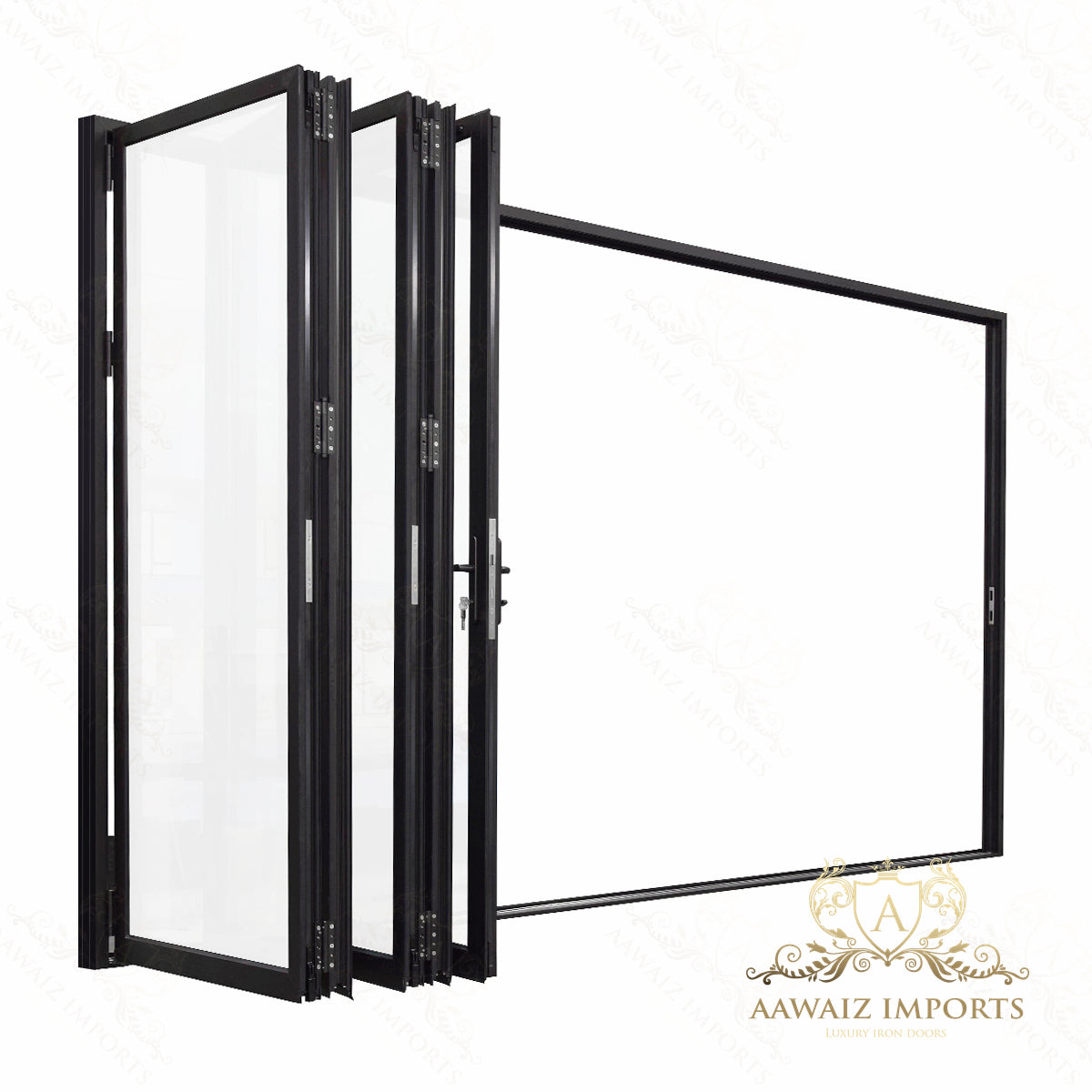 12 Ft Wide By 7 Ft Tall (144" By 84") Aluminum Bi Fold Patio Door  Outswing  Thermal Break Insulated Matt Black Finish