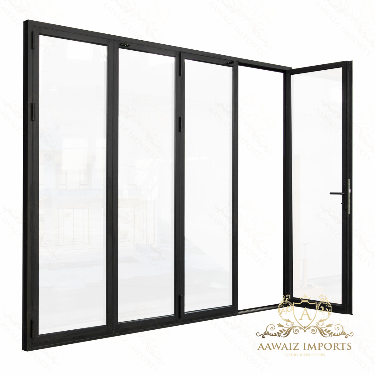 10 Ft Wide By 9 Ft Tall (120" By 108") Aluminum Bi Fold Patio Door Outswing  Thermal Break Insulated Matt Black Finish