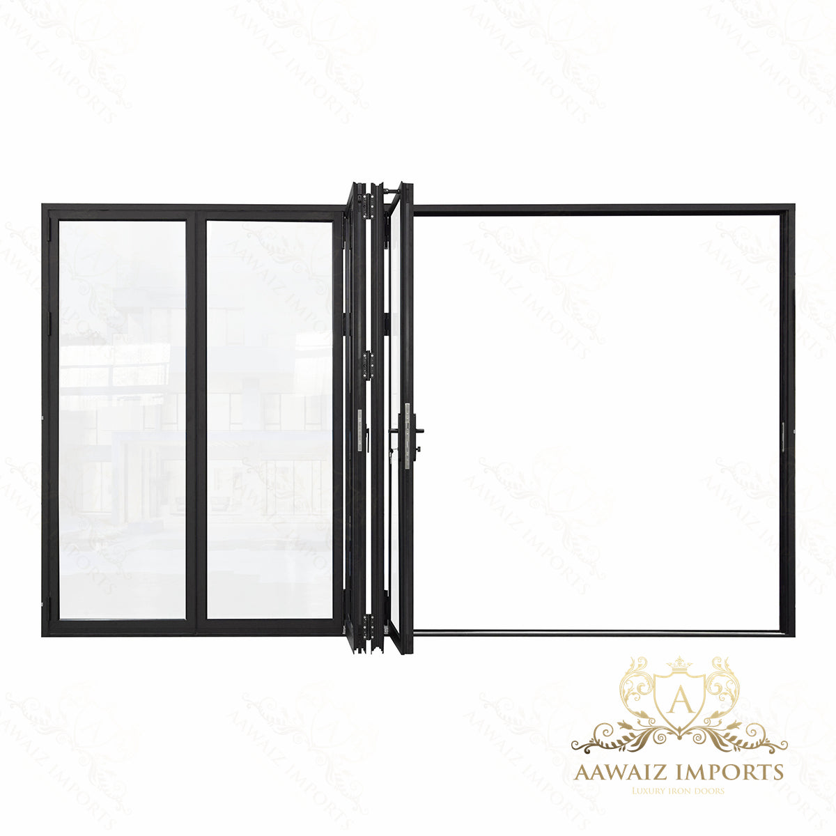 14 Ft Wide By 8 Ft Tall (168" By 96") Aluminum Bi Fold Patio Door Outswing  Thermal Break Insulated Matt Black Finish