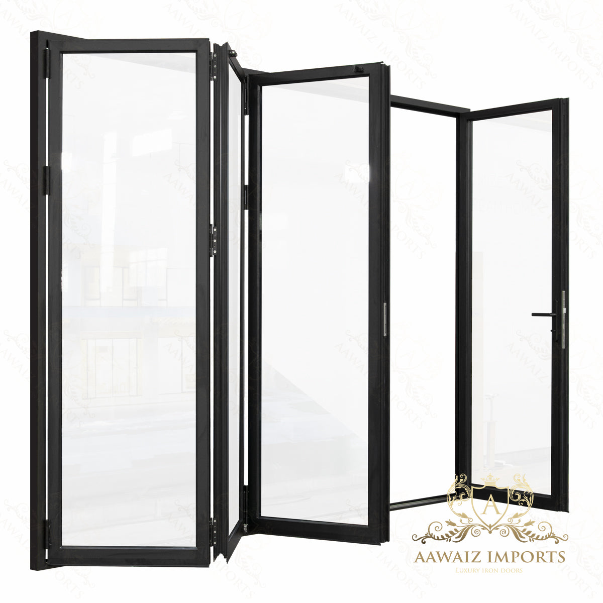12 Ft Wide By 7 Ft Tall (144" By 84") Aluminum Bi Fold Patio Door  Outswing  Thermal Break Insulated Matt Black Finish