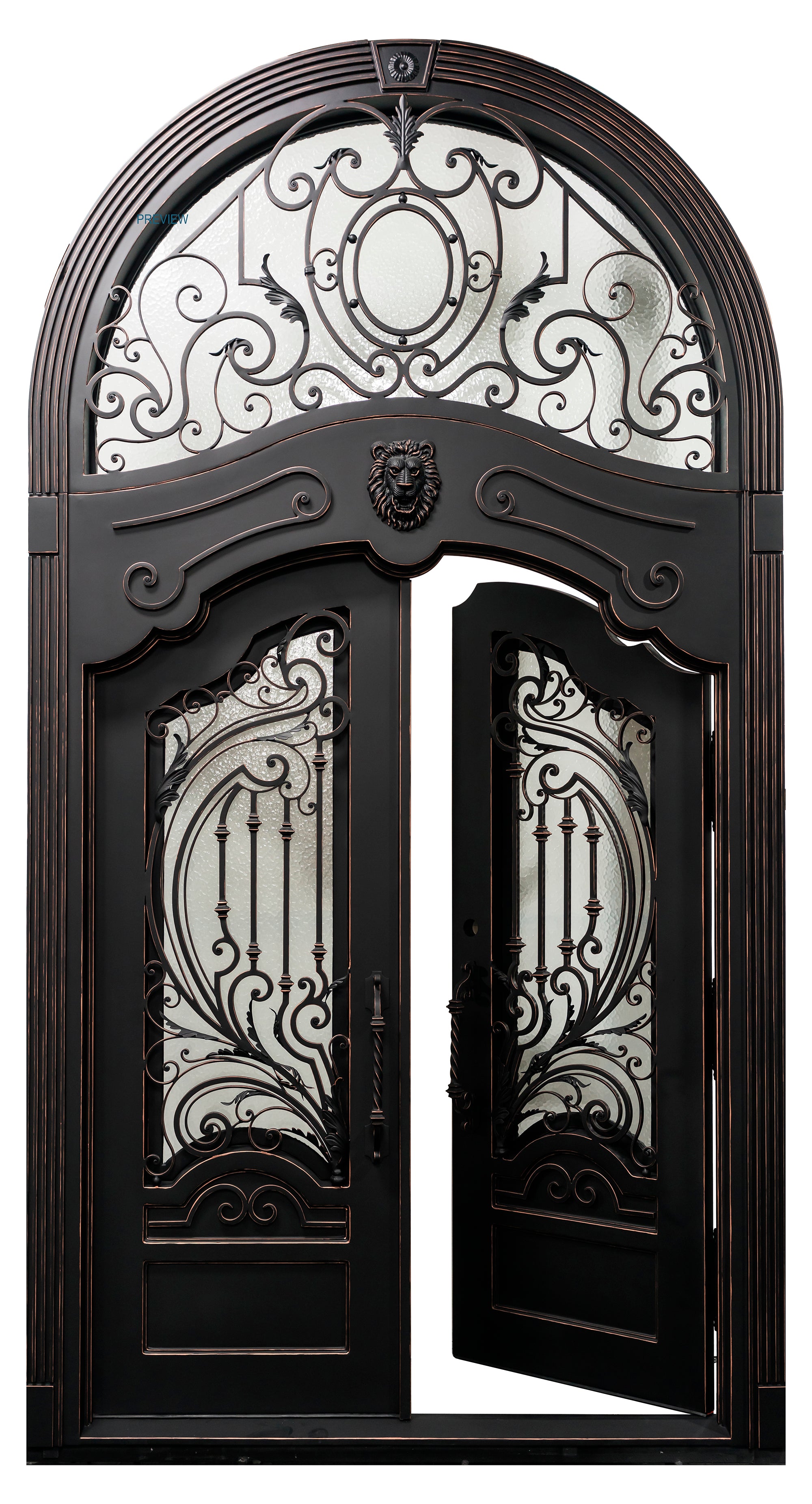 Brady Model Front Entry Door With Transom 72 By 144 Matt Black With Copper Finish