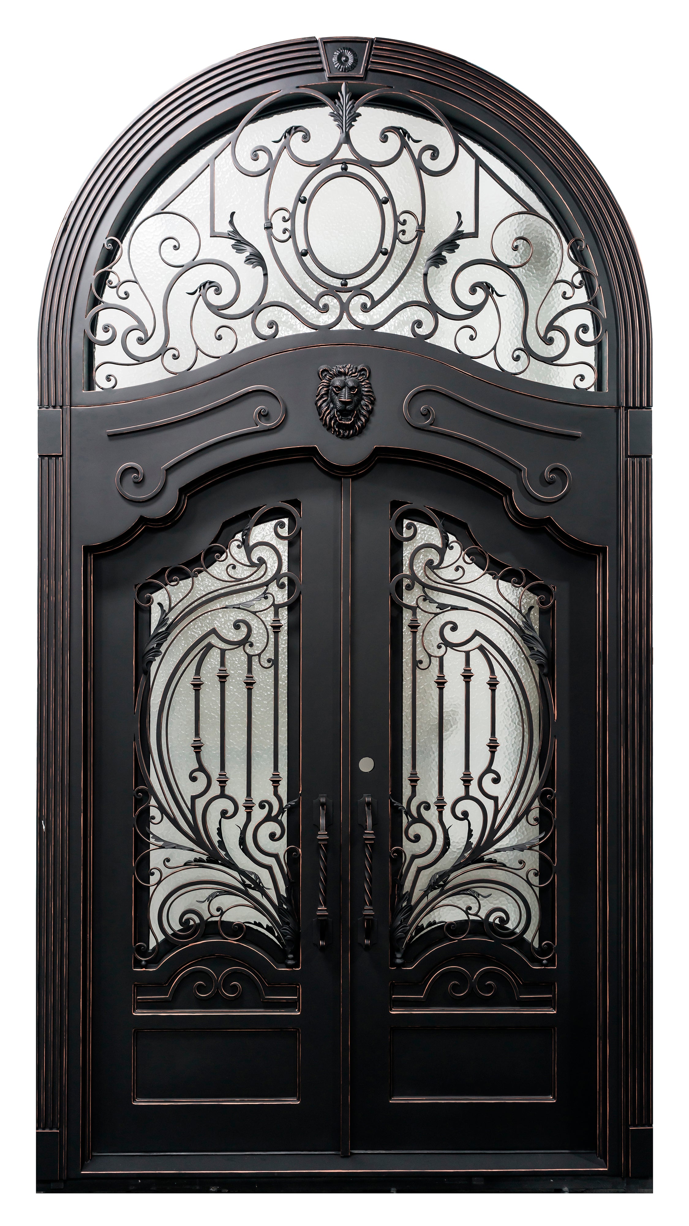Brady Model Front Entry Door With Transom 72 By 144 Matt Black With Copper Finish
