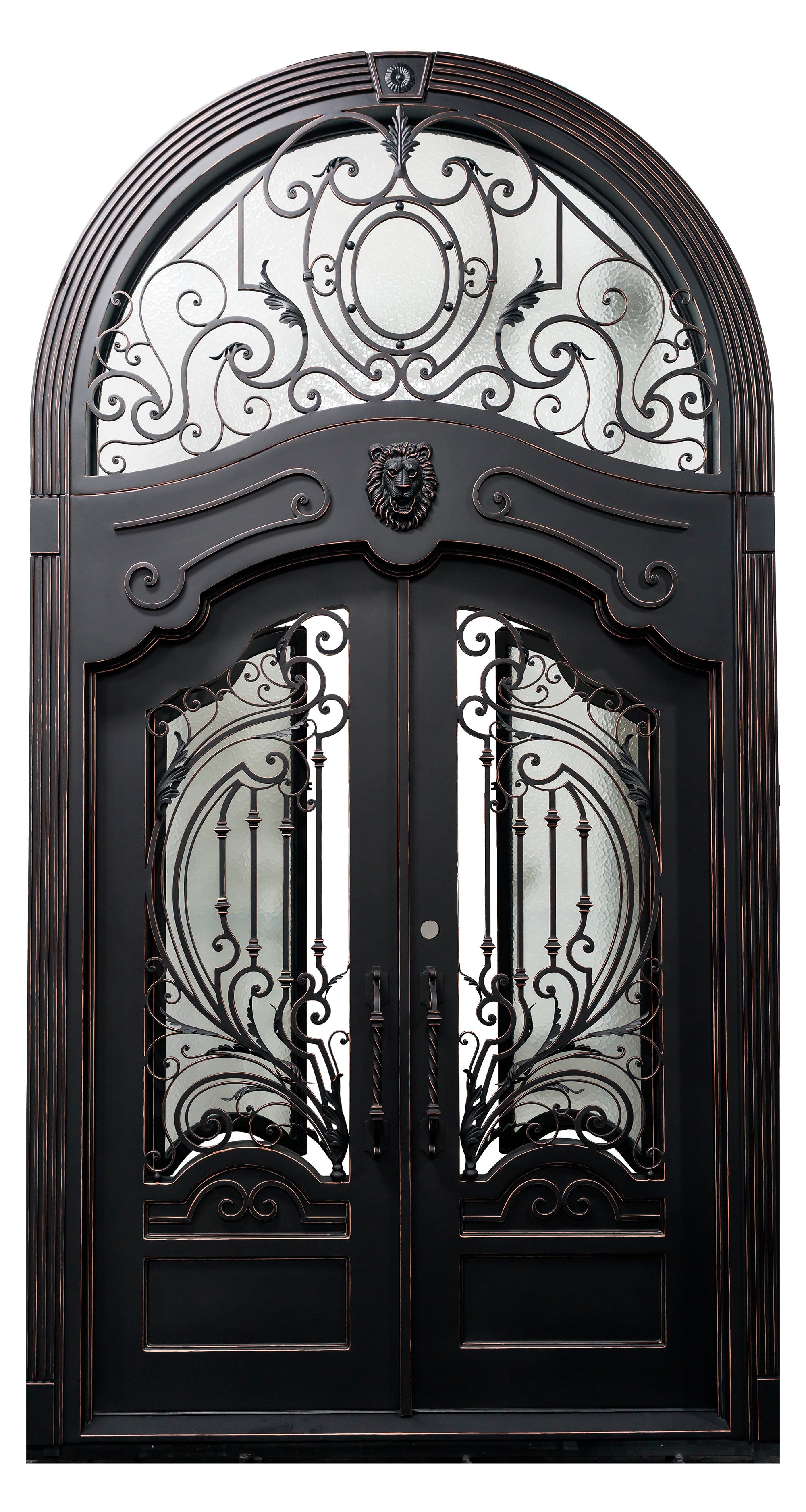 Brady Model Front Entry Door With Transom 72 By 144 Matt Black With Copper Finish