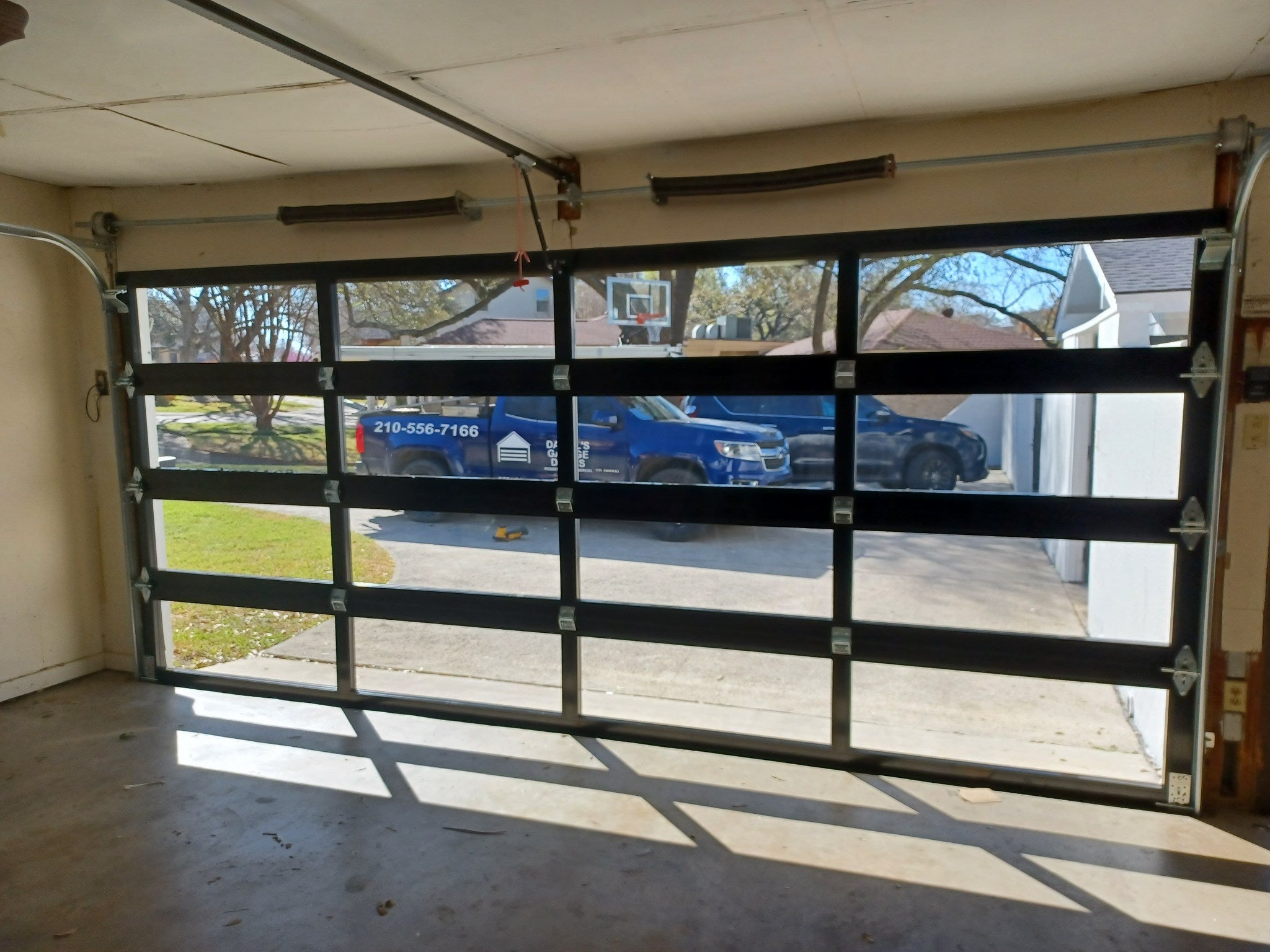 18 FT Wide By 10 FT Tall Full View Garage Door Matt Black Finish With Clear Glass