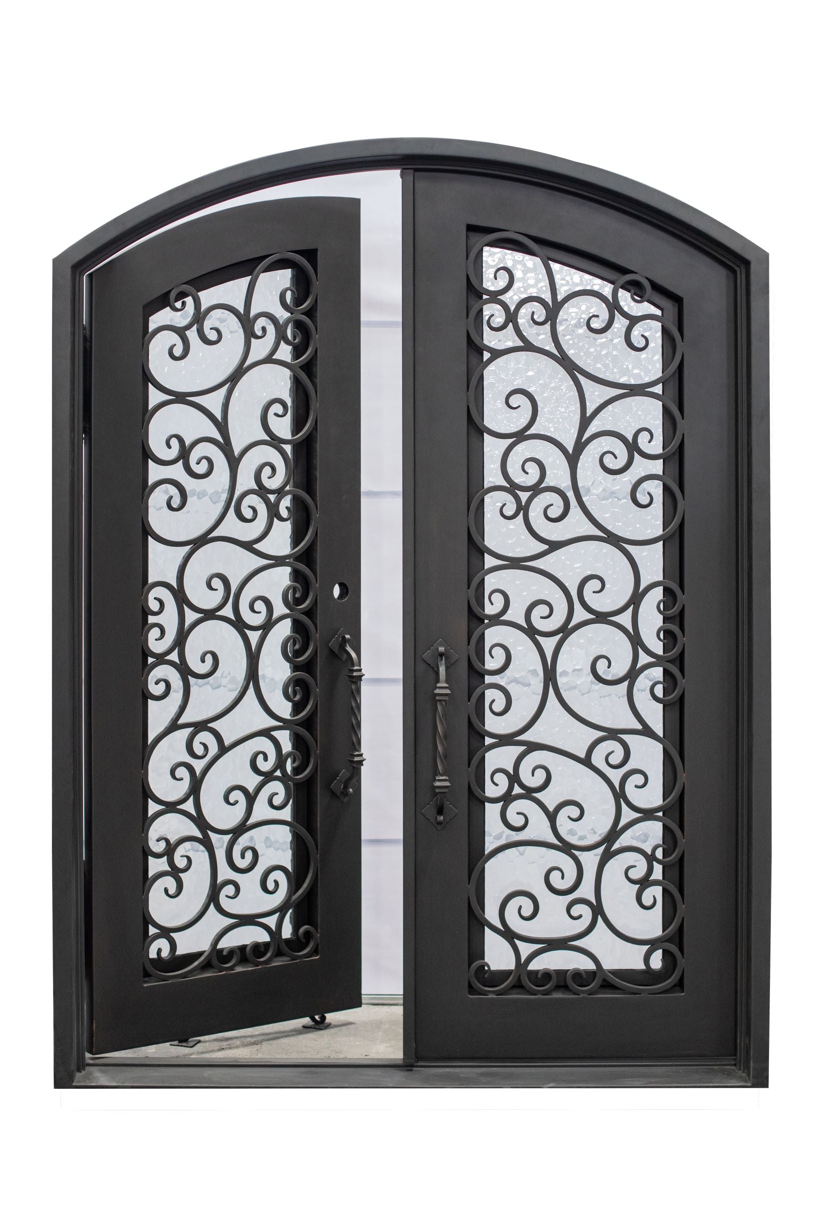 Cisco Model Double Front Entry Iron Door With Tempered Water Cube Glass Dark Bronze Finish - AAWAIZ IMPORTS