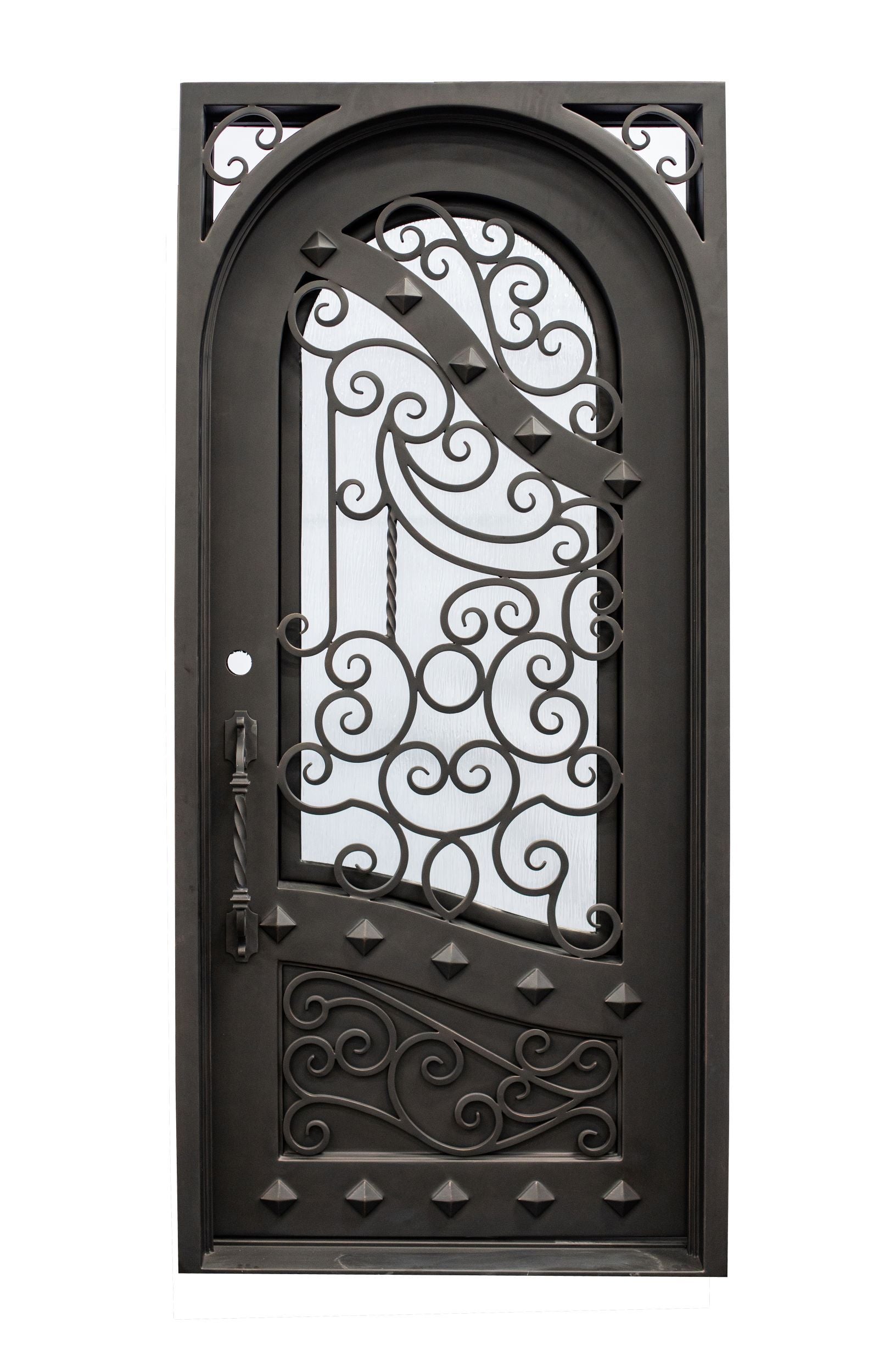 Canton Model Pre Hung Single Front Entry Wrought Iron Door With Rain Glass