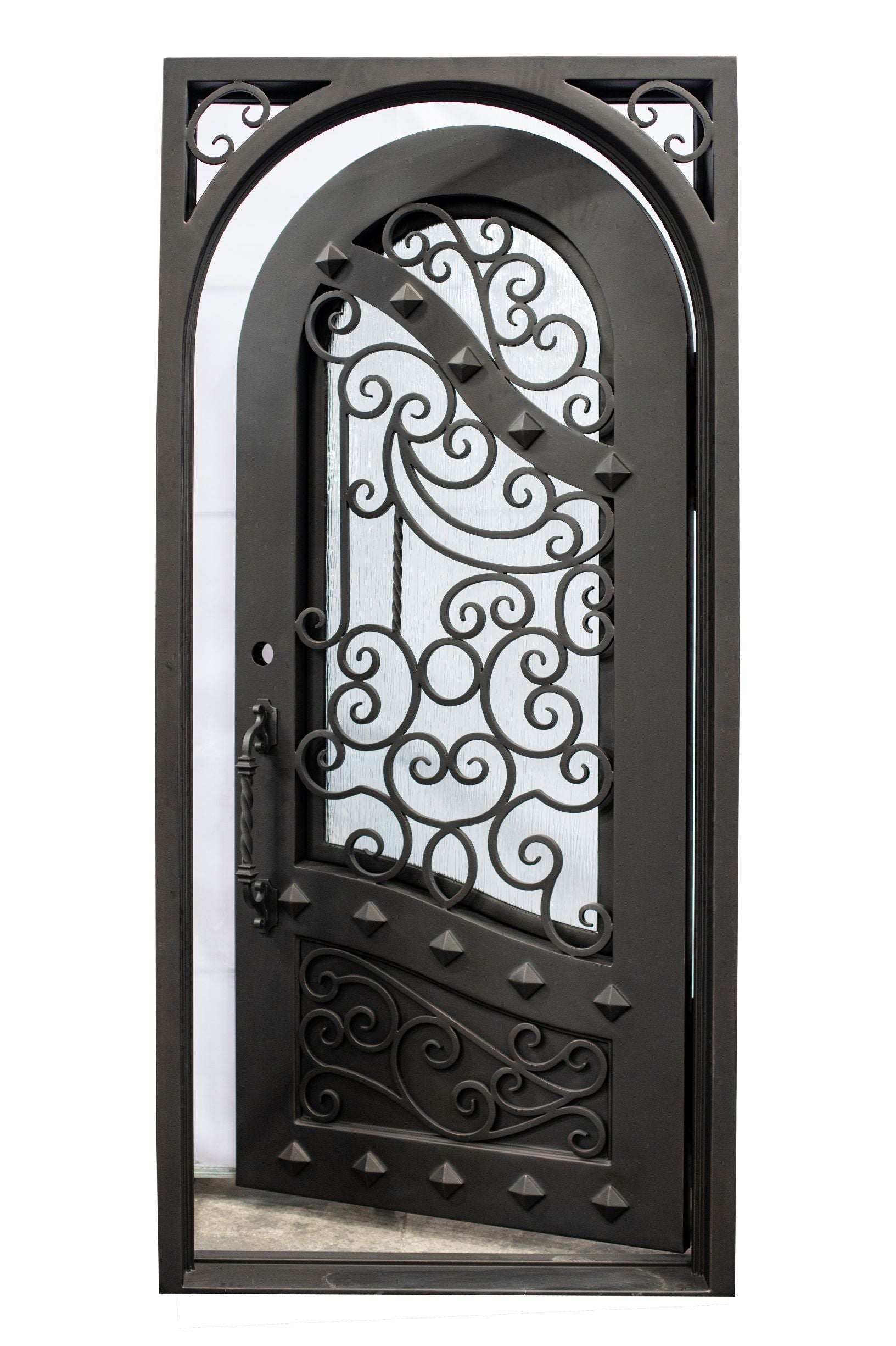 Canton Model Pre Hung Single Front Entry Wrought Iron Door With Rain Glass