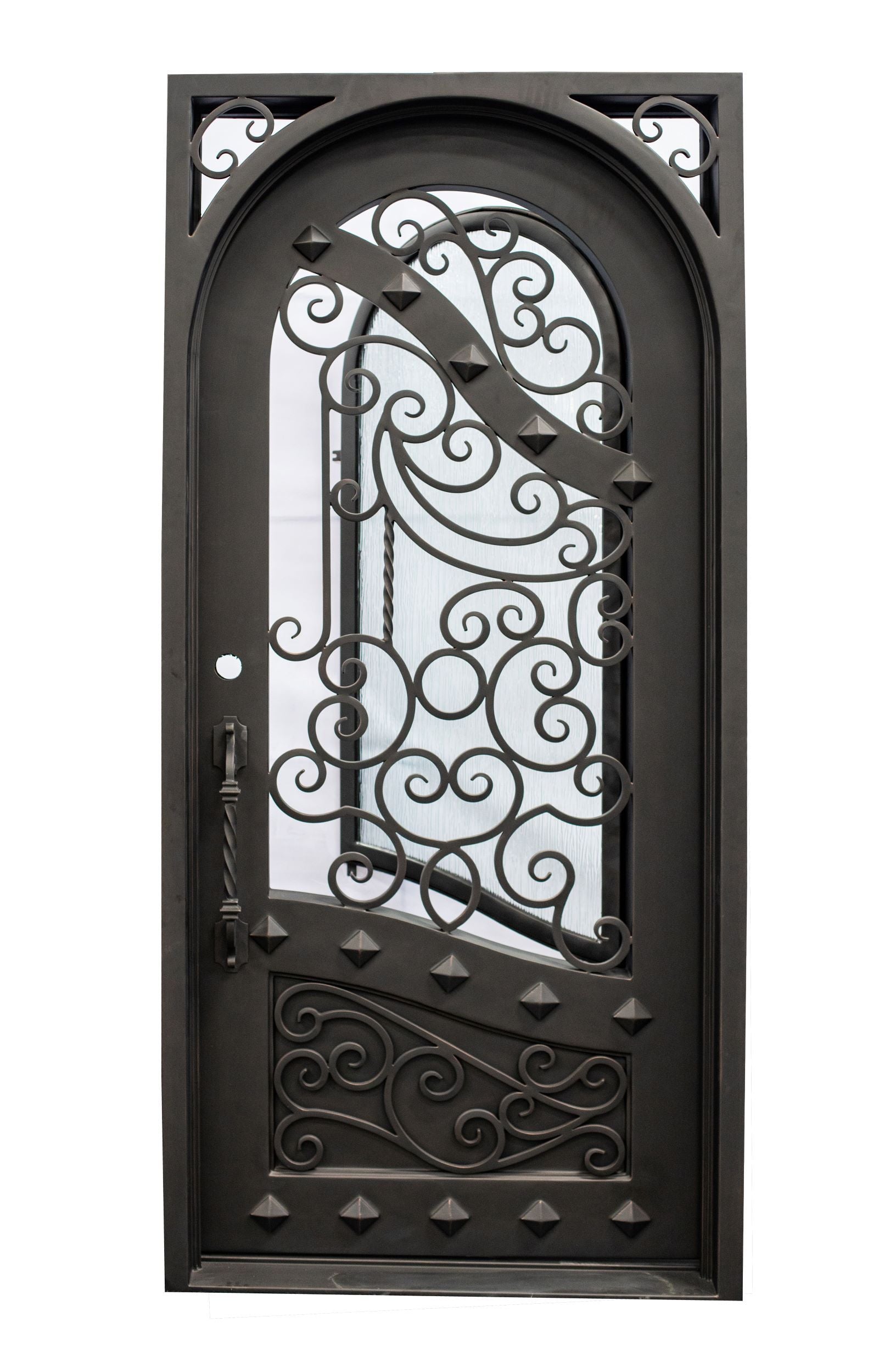 Canton Model Pre Hung Single Front Entry Wrought Iron Door With Rain Glass