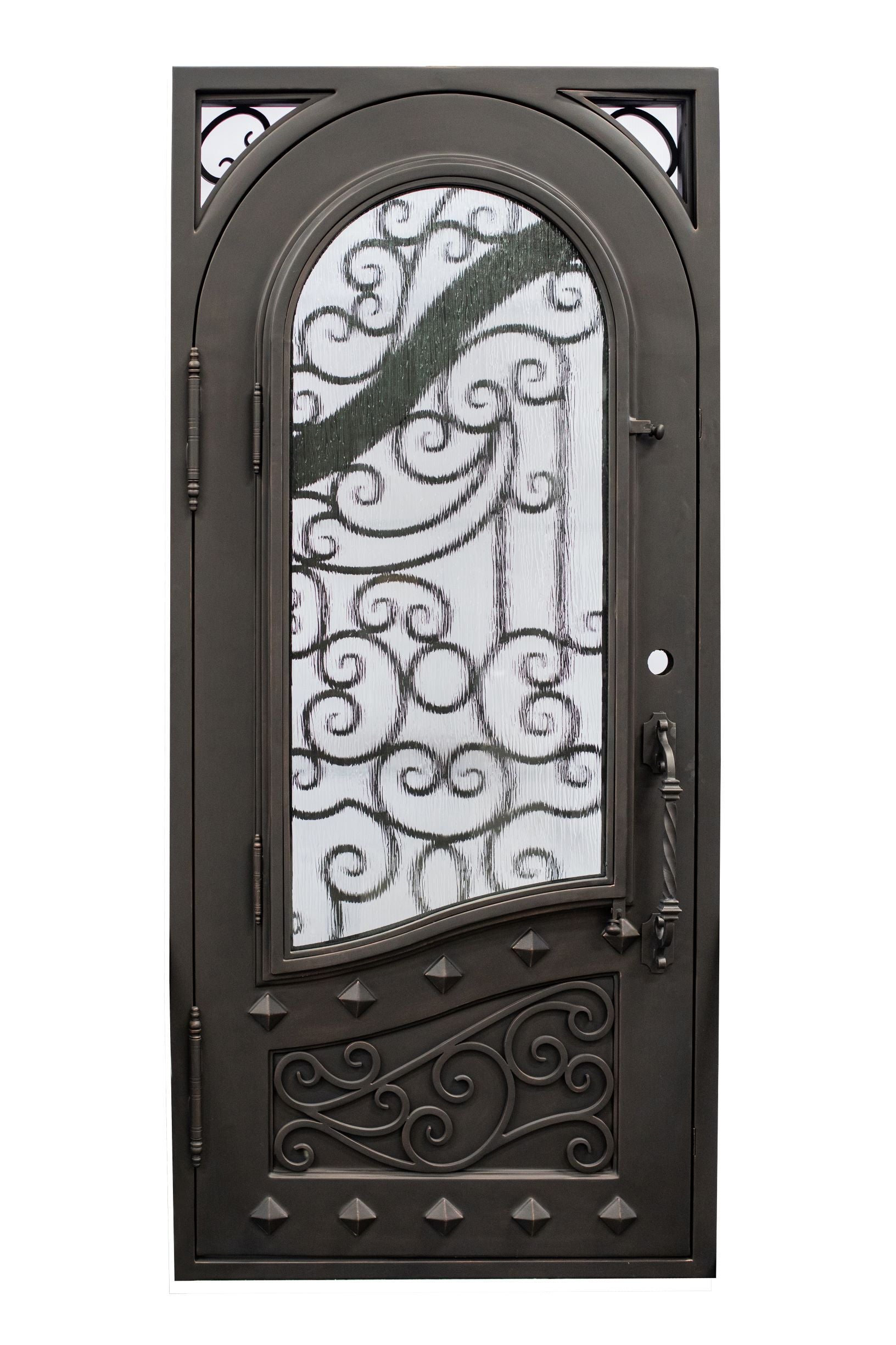 Canton Model Pre Hung Single Front Entry Wrought Iron Door With Rain Glass