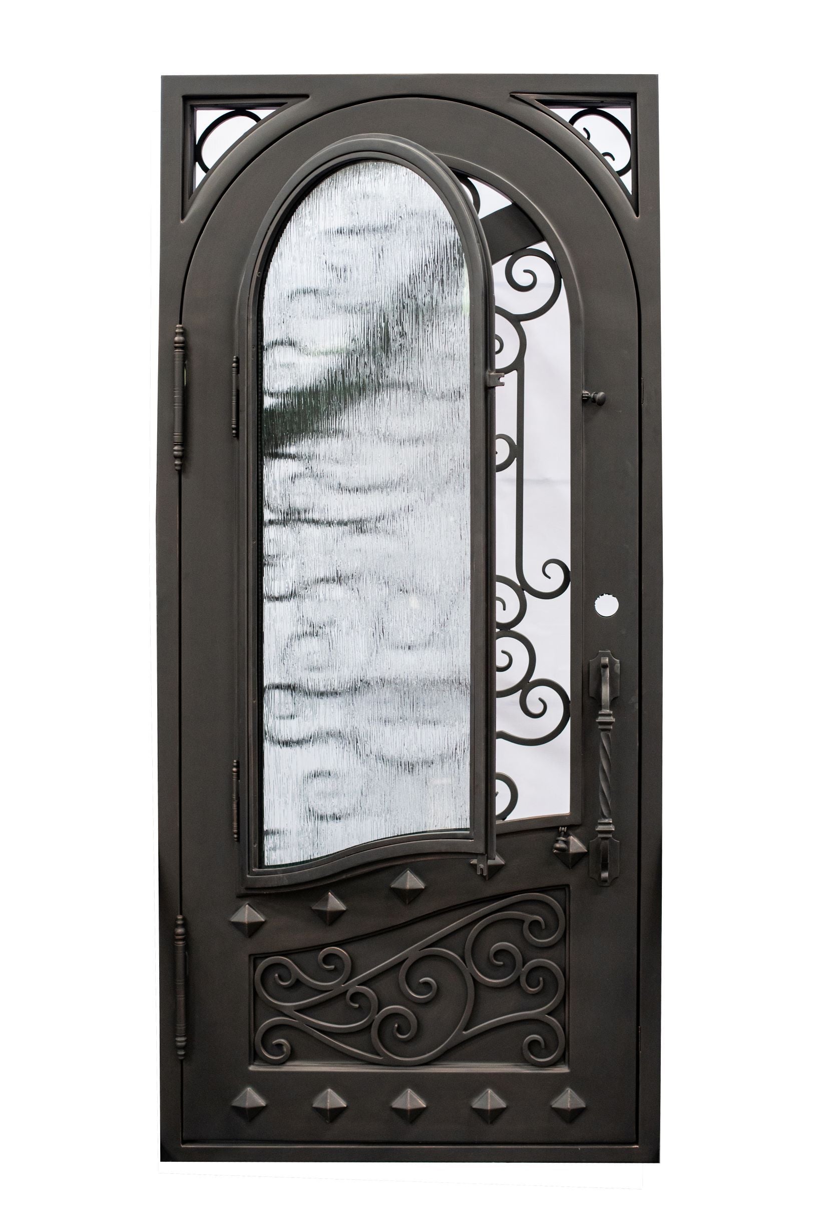 Canton Model Pre Hung Single Front Entry Wrought Iron Door With Rain Glass