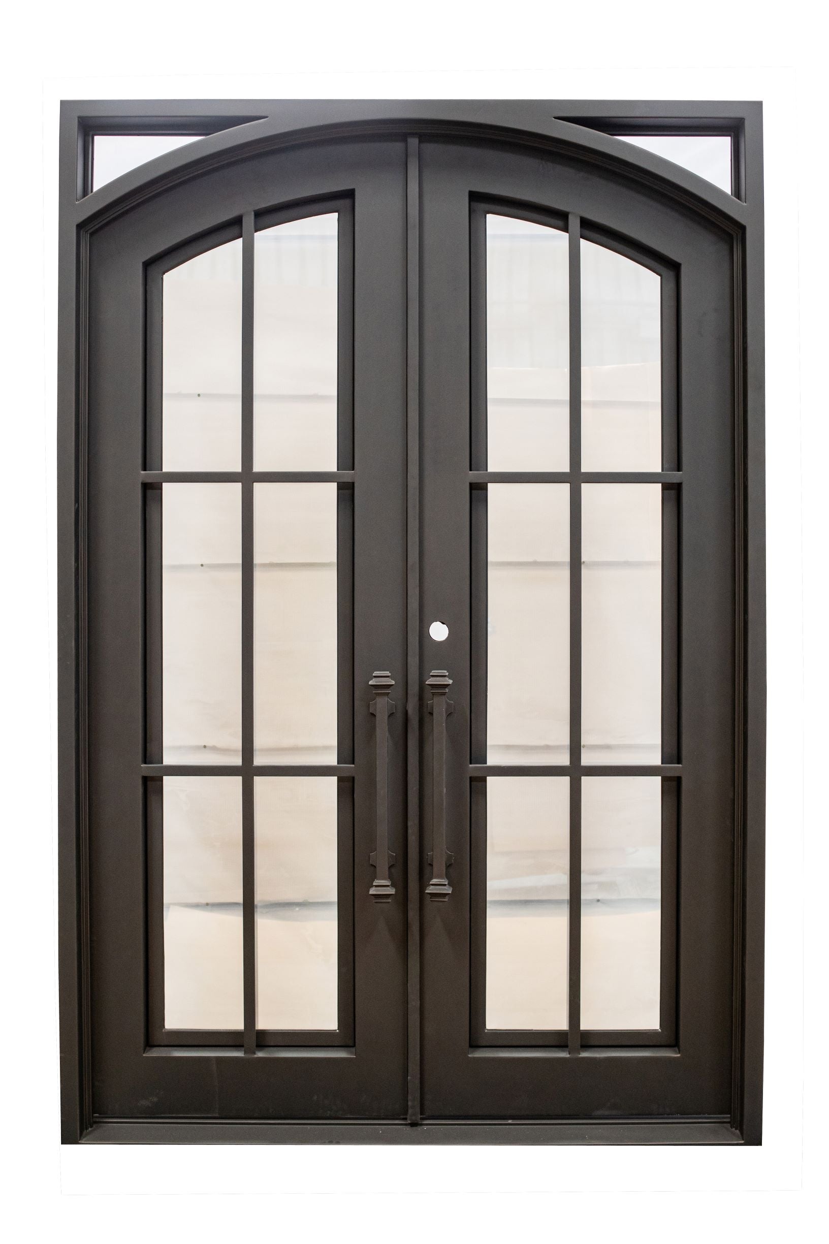 Covington Model Double Front Entry Iron Door With Tempered Low E Clear Glass Dark Bronze Finish - AAWAIZ IMPORTS