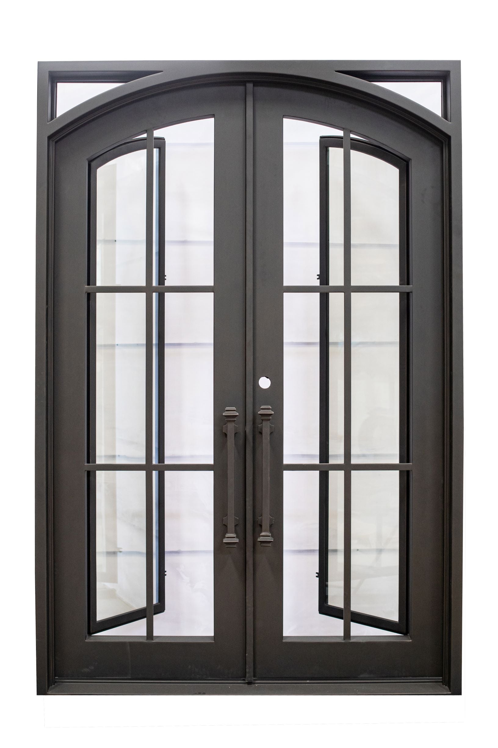 Covington Model Double Front Entry Iron Door With Tempered Low E Clear Glass Dark Bronze Finish - AAWAIZ IMPORTS